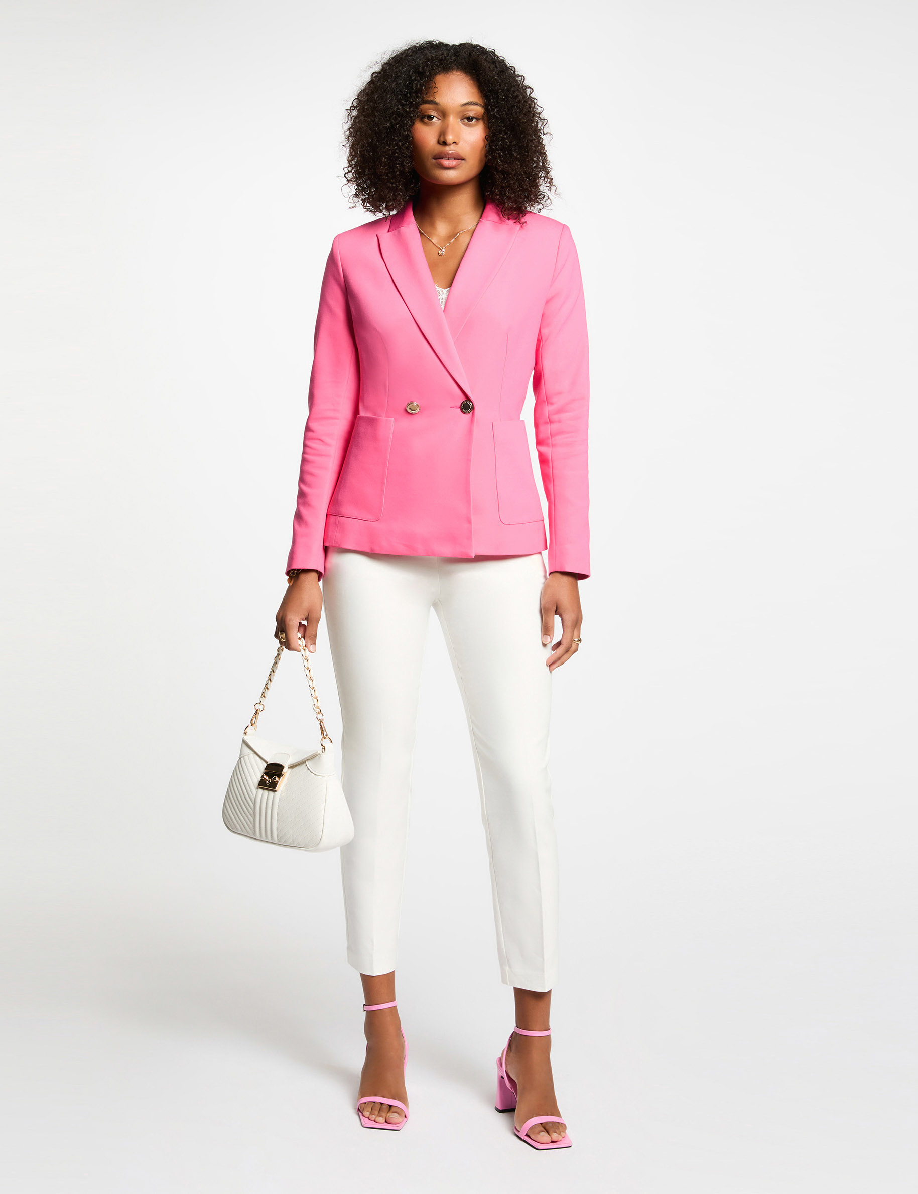 Waisted buttoned blazer pink women