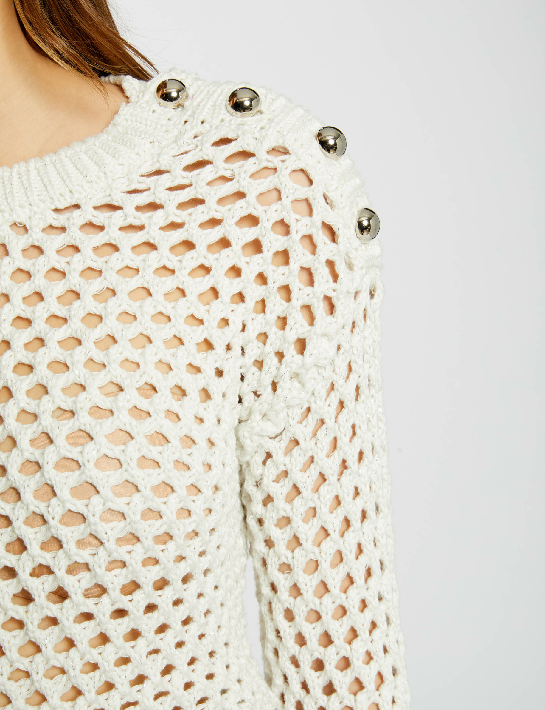 Long-sleeved openwork jumper ivory women