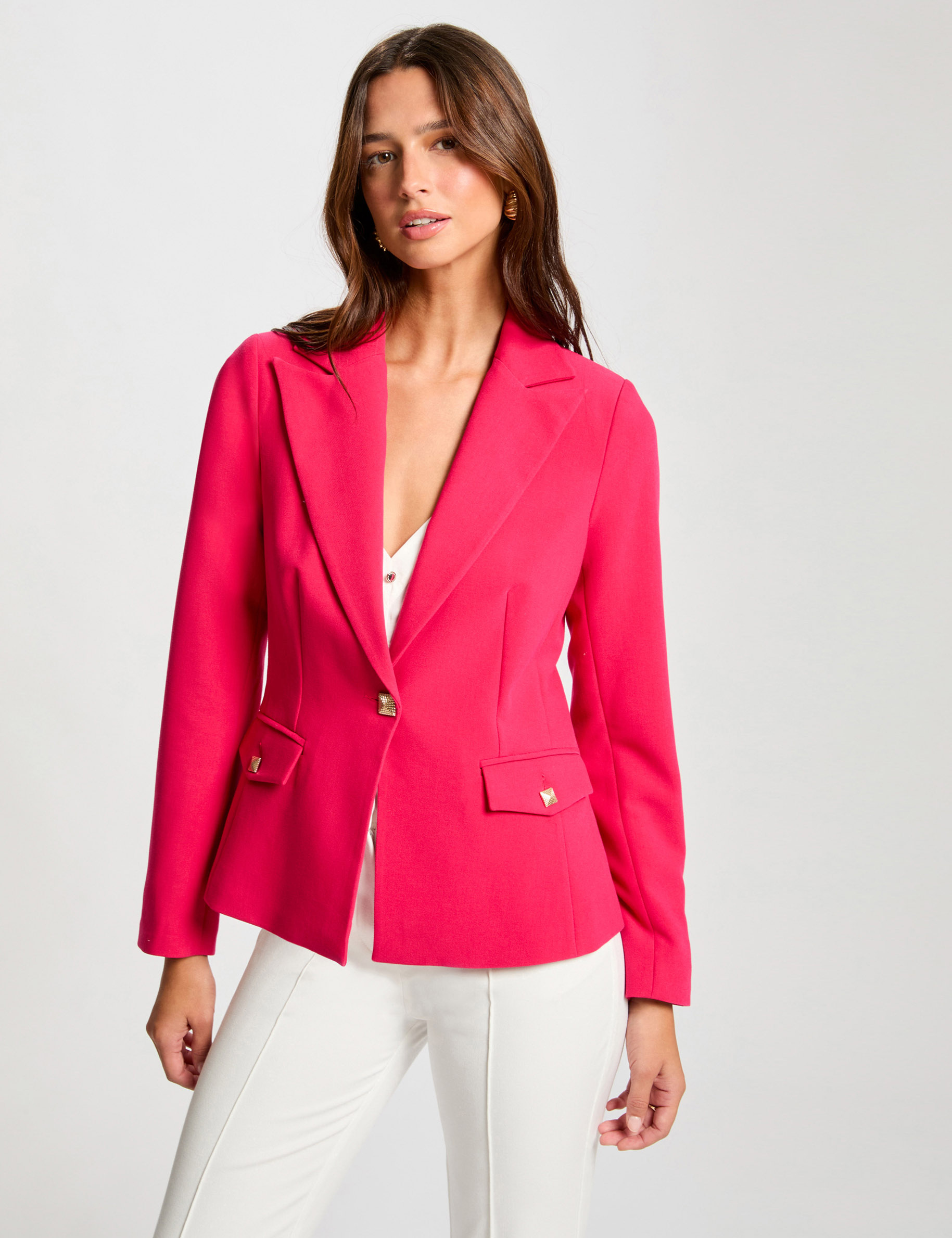 Waisted city jacket with long sleeves raspberry women