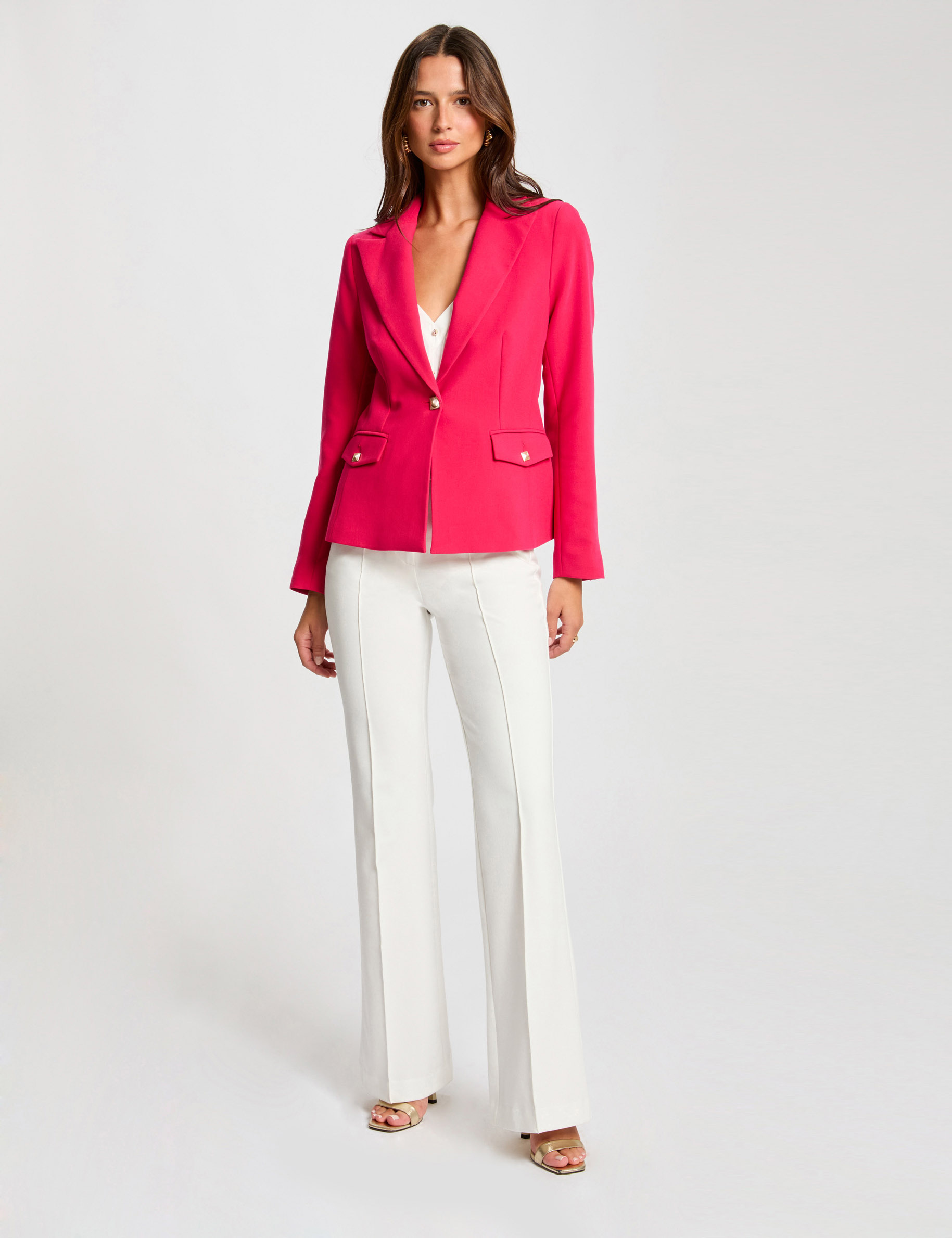 Waisted city jacket with long sleeves raspberry women