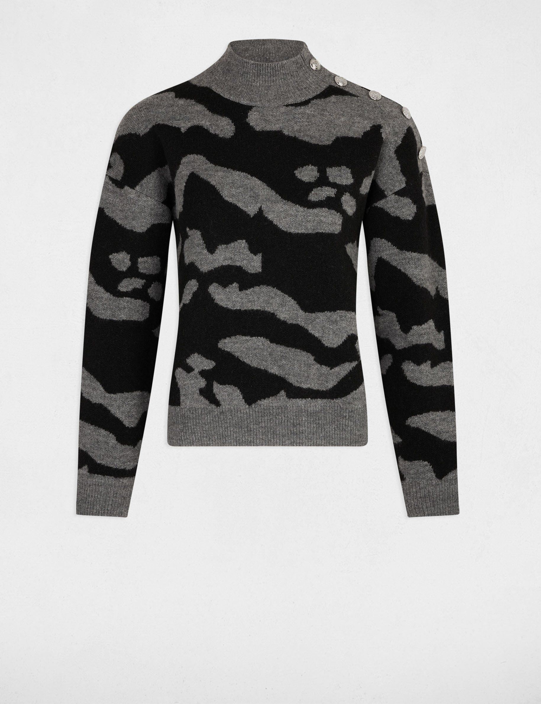 Printed jumper high collar anthracite grey women