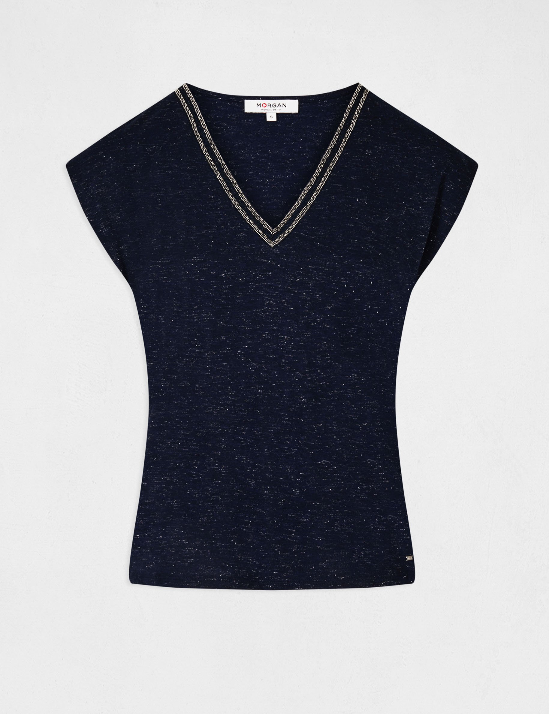 Short-sleeved t-shirt with V-neck navy women