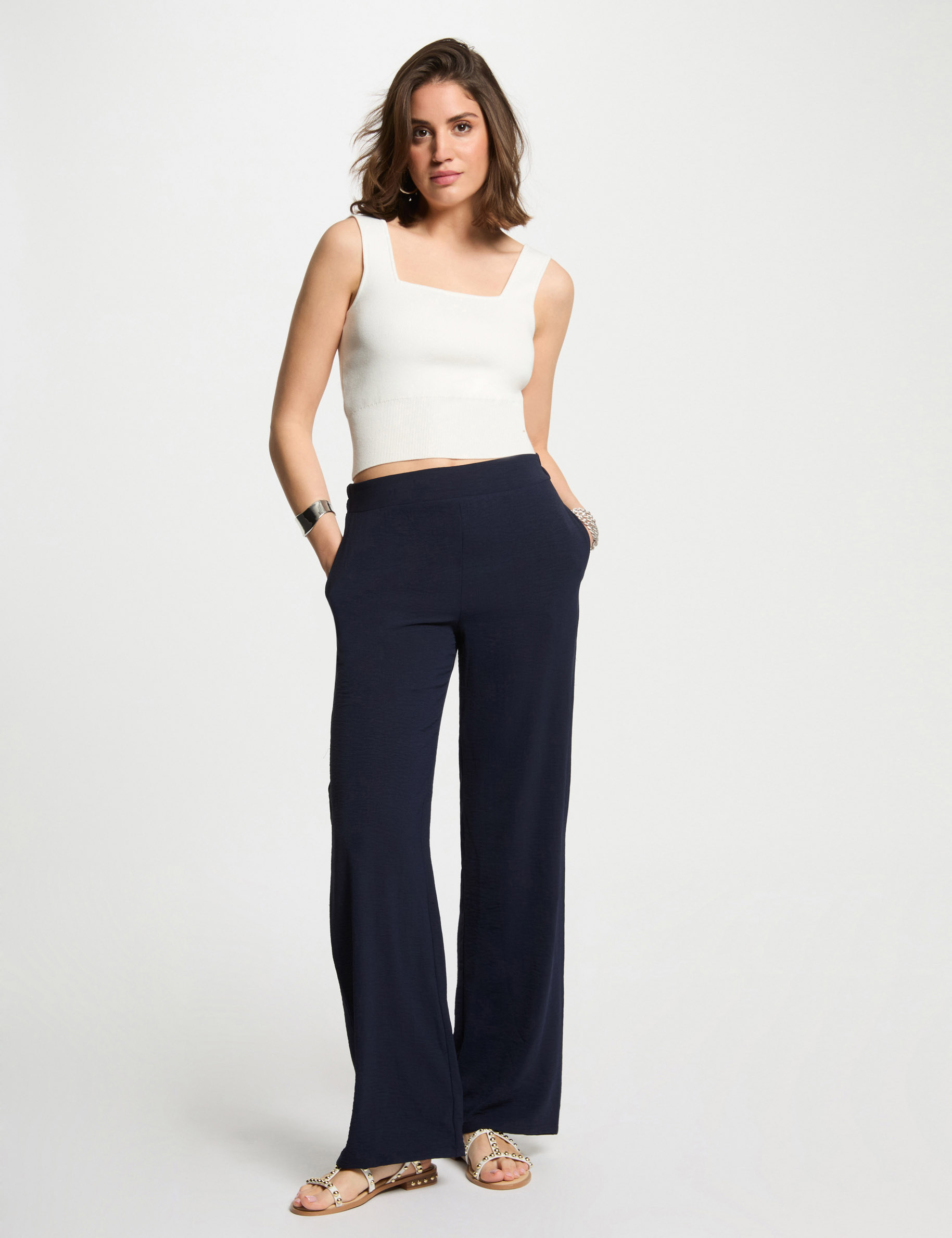 loose wide leg trousers navy blue women Loose wide leg trousers navy blue women