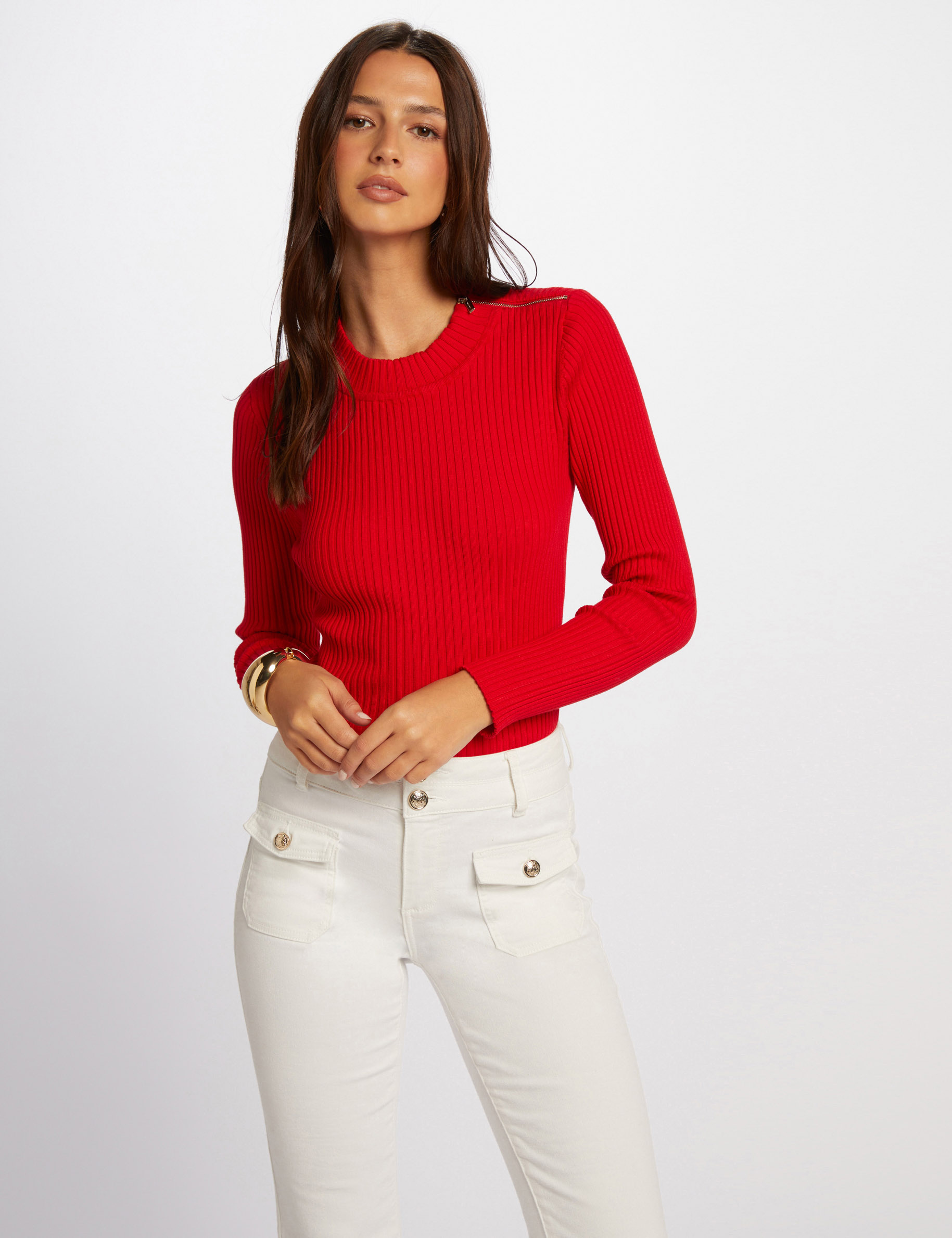 Ribbed jumper high collar red women