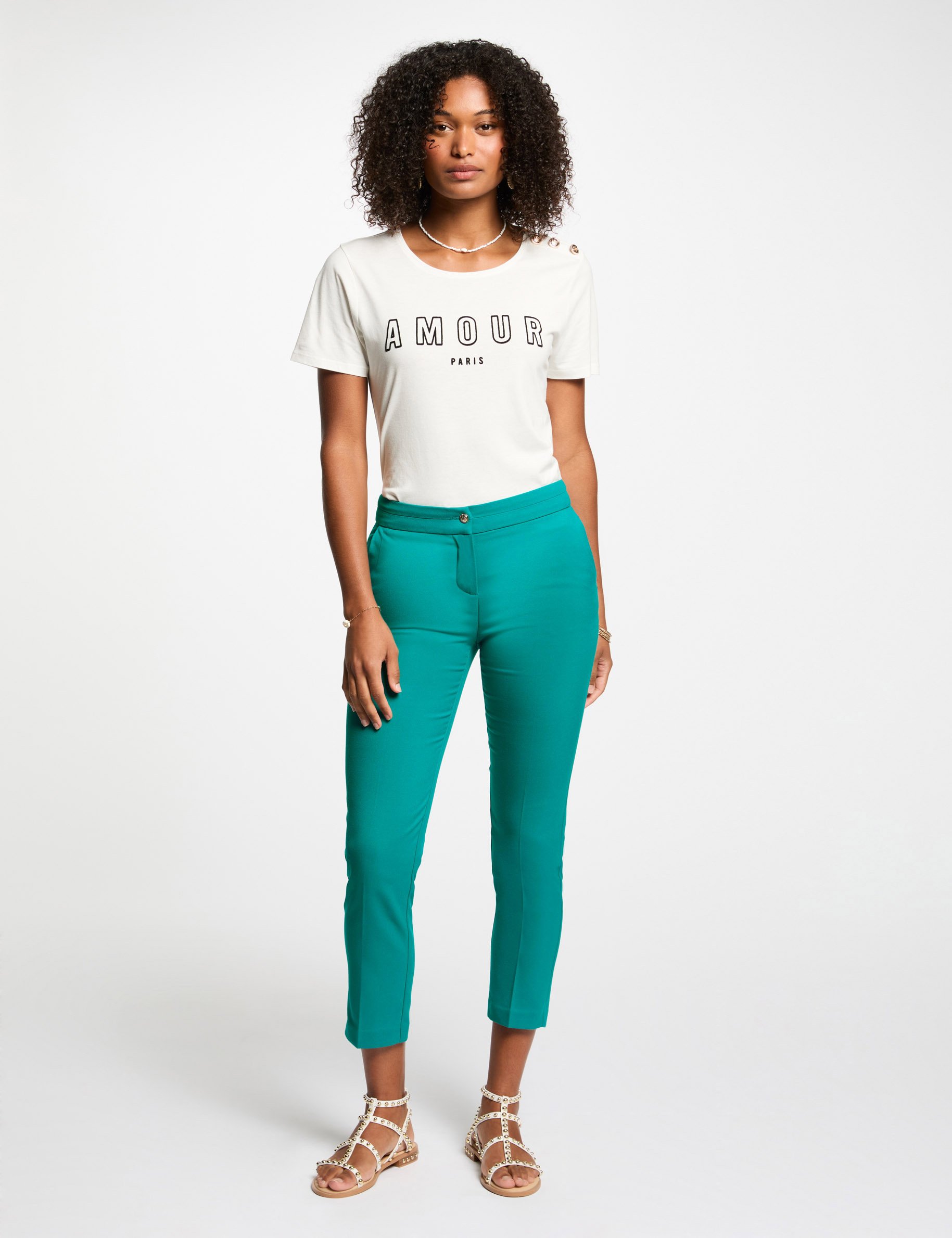 Cropped cigarette trousers turquoise blue women