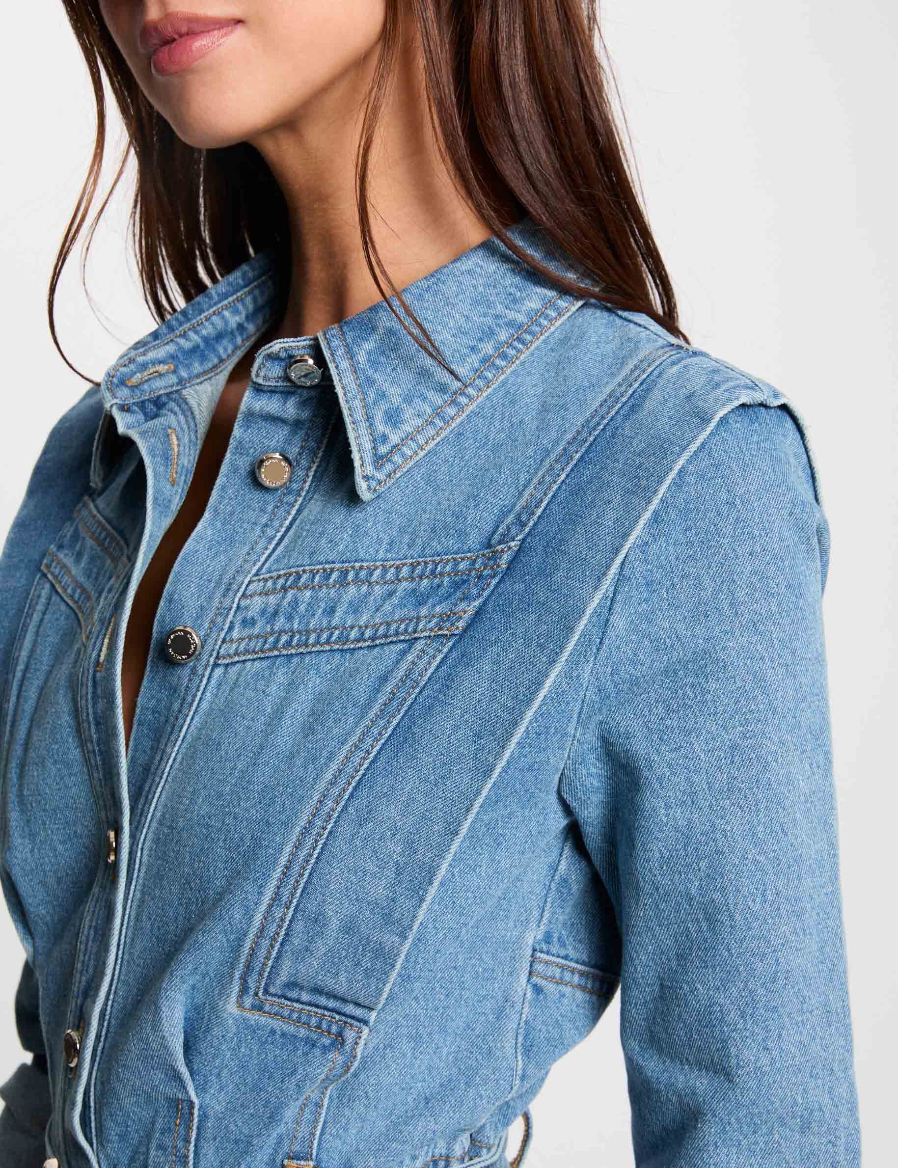 Fitted buttoned denim dress stone wash denim women