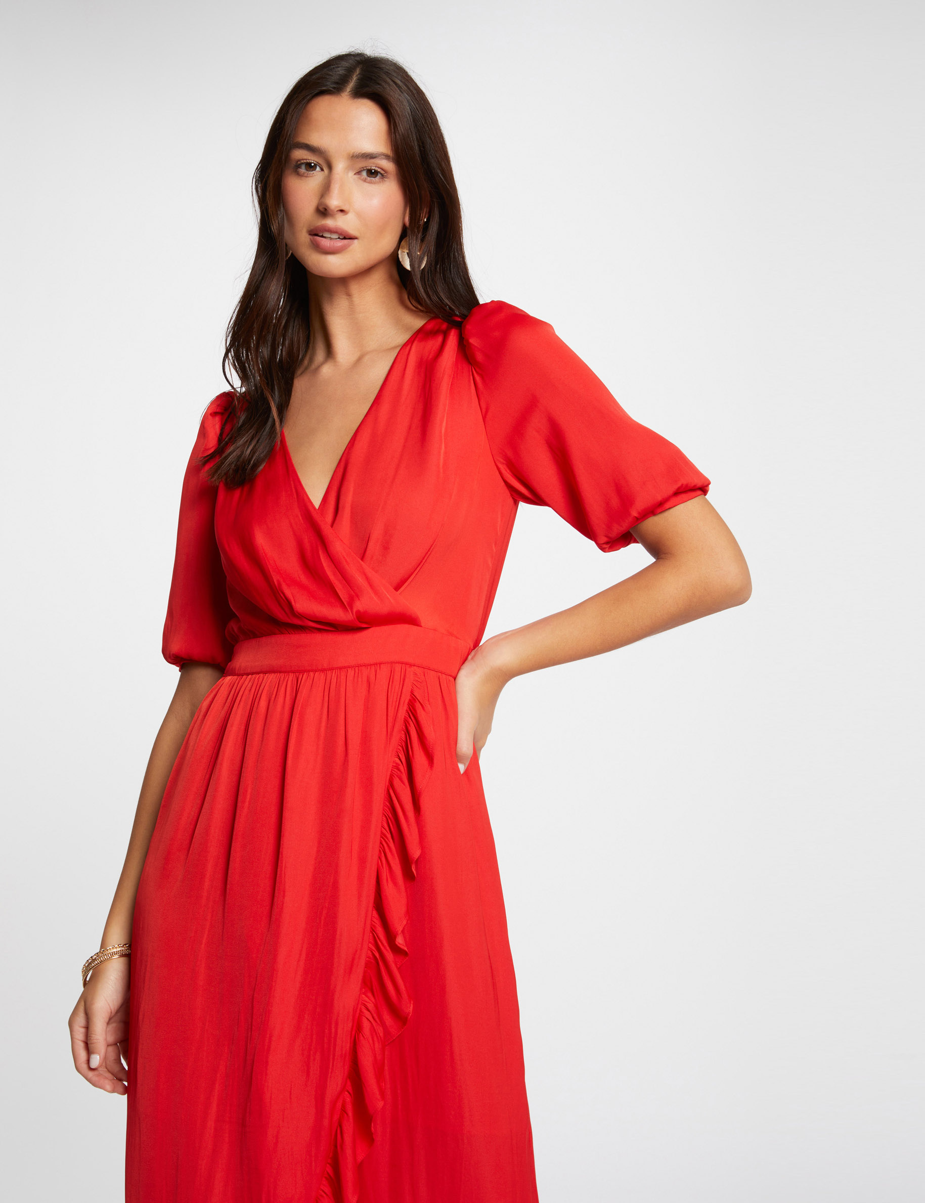 Robe longue portefeuille orange foncé femme