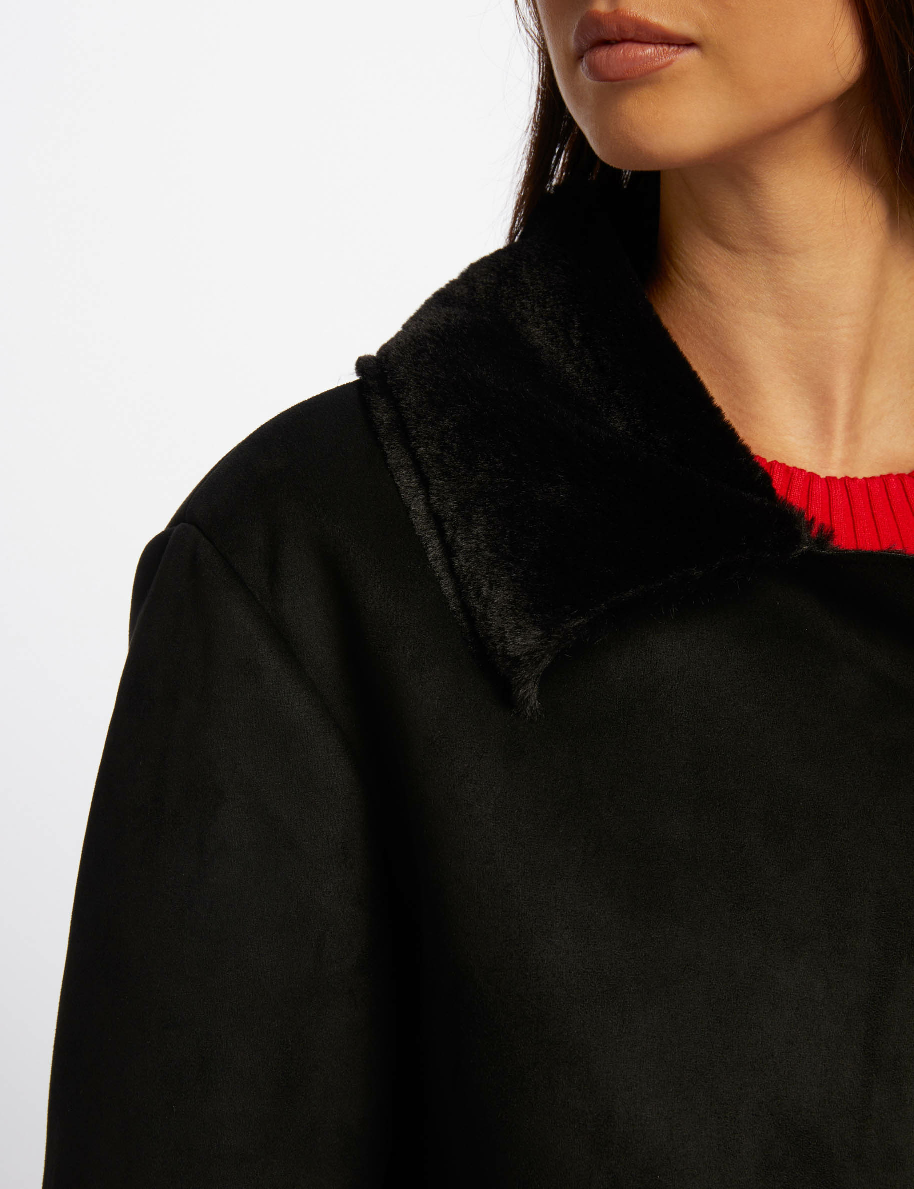 Long suede coat black women