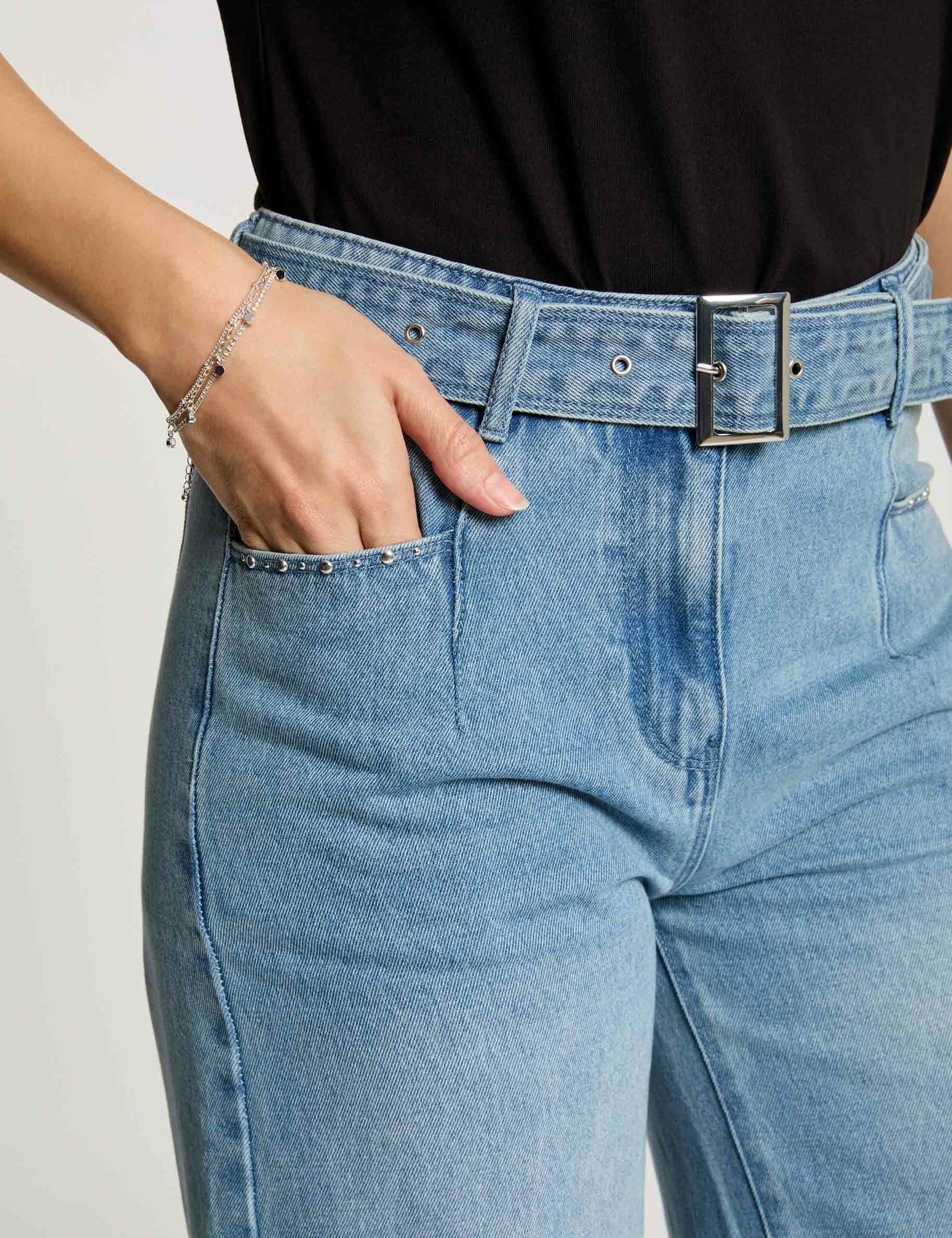 Belted cropped wide leg jeans bleach denim women