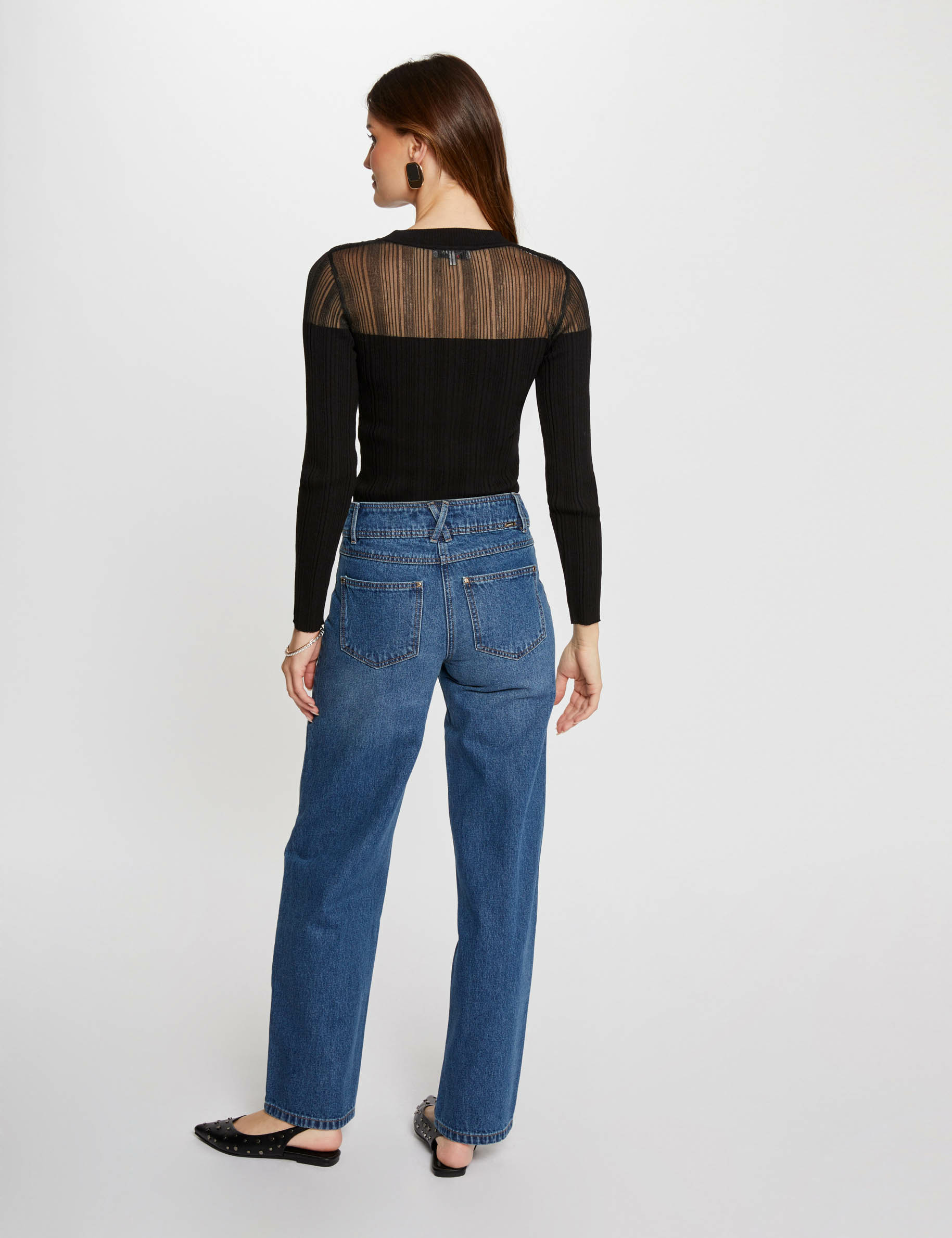 Wide leg jeans chain details stone denim women