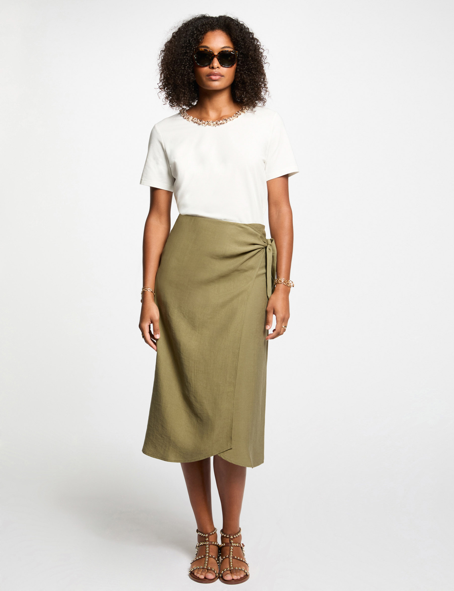 Midi wrap skirt khaki green women