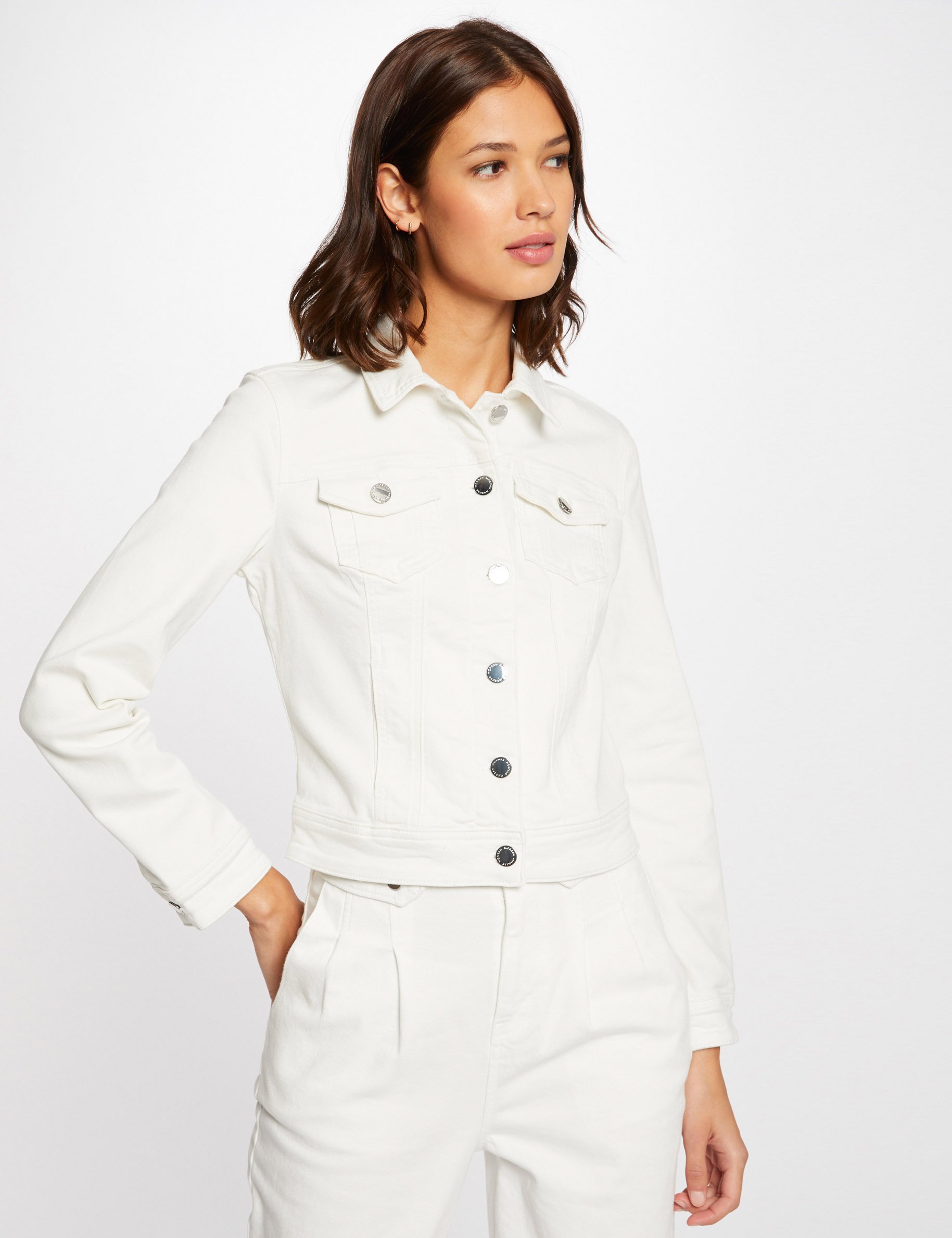 Straight buttoned denim jacket ivory women