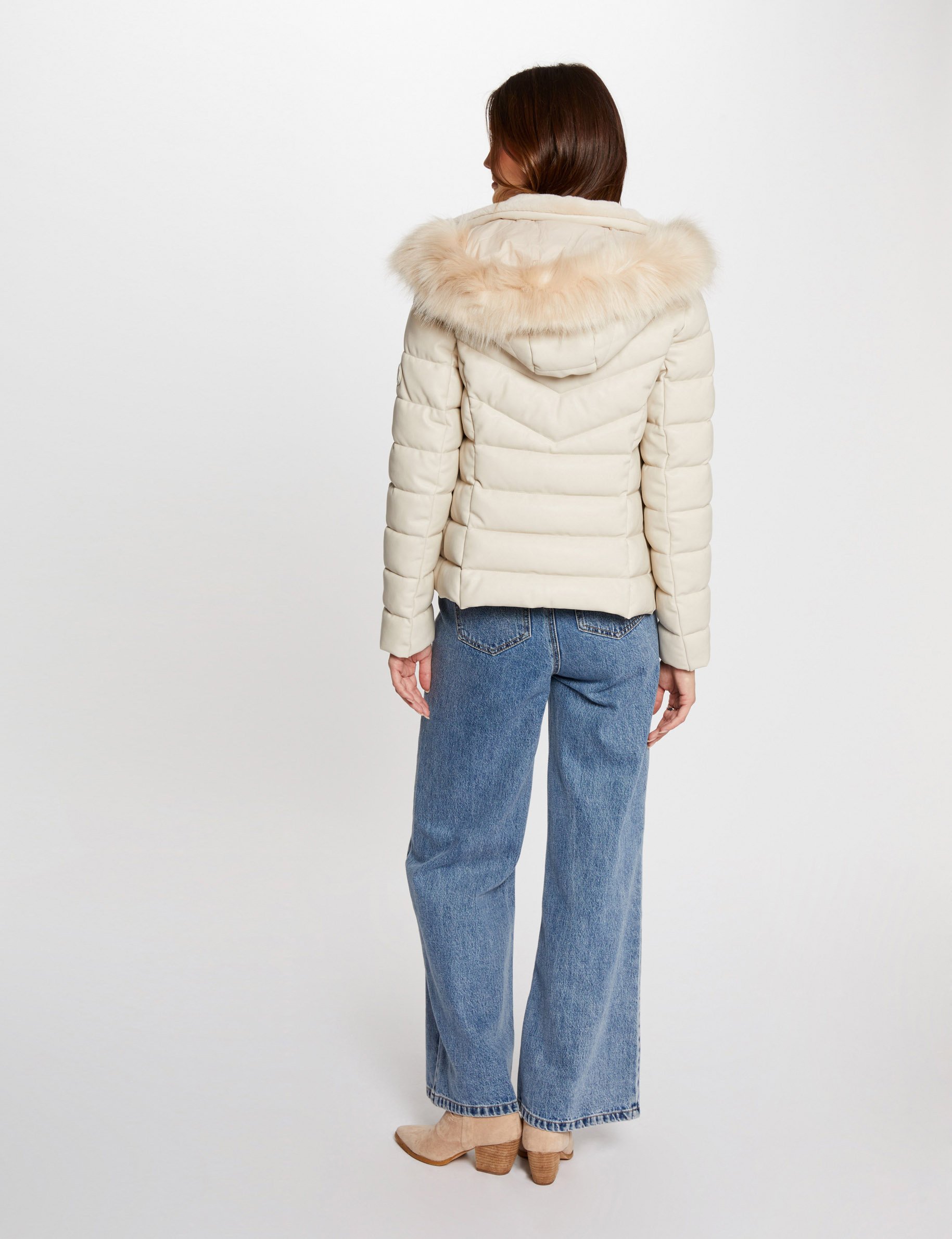 Faux leather padded jacket ivory women