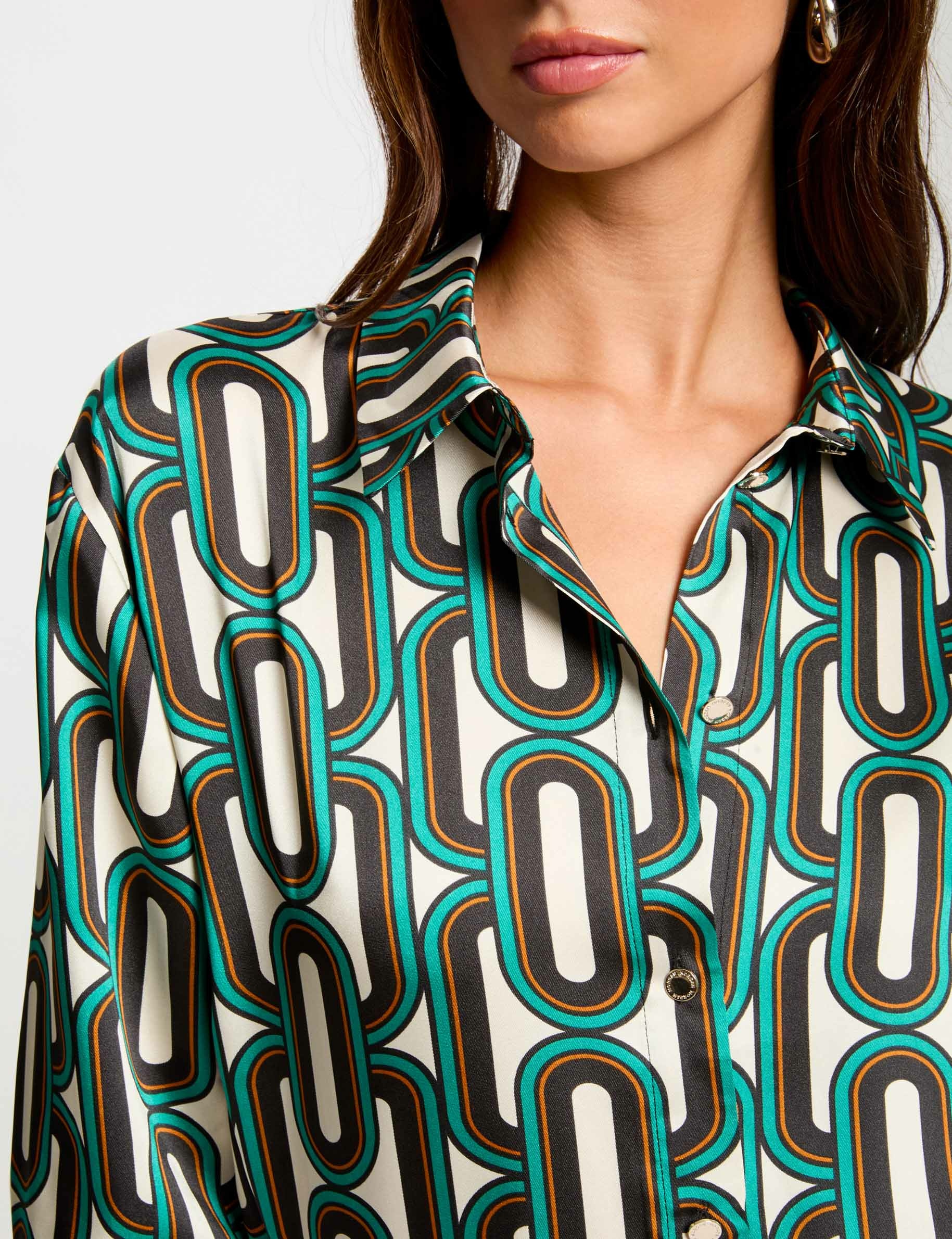 Long-sleeved satin shirt multicolored women