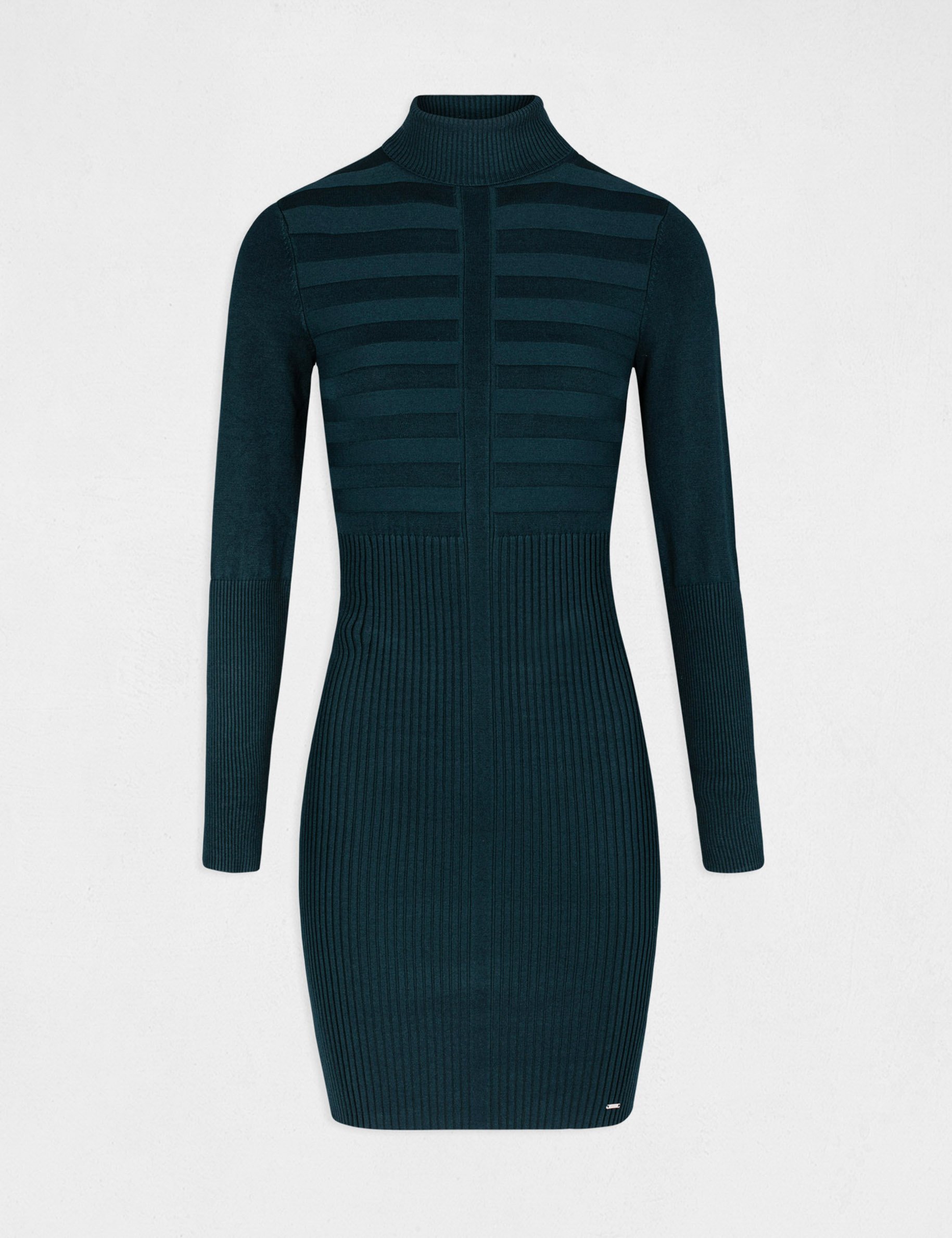 Knitted fitted dress with turtleneck mid-green women