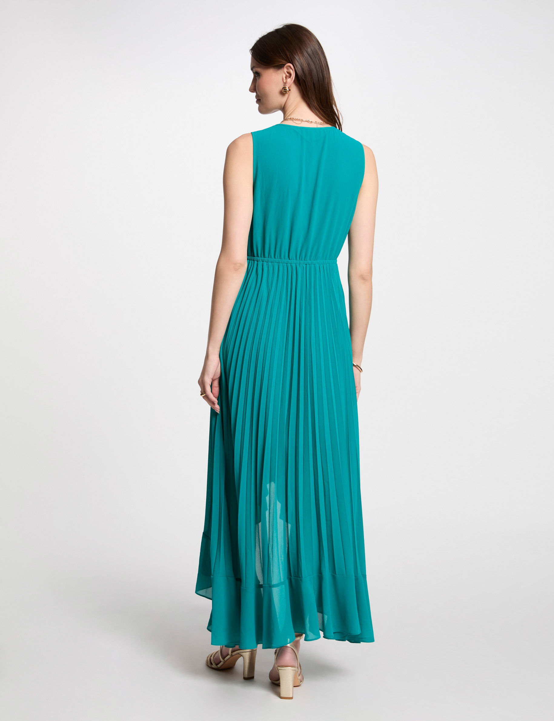 Pleated loose maxi dress turquoise blue women