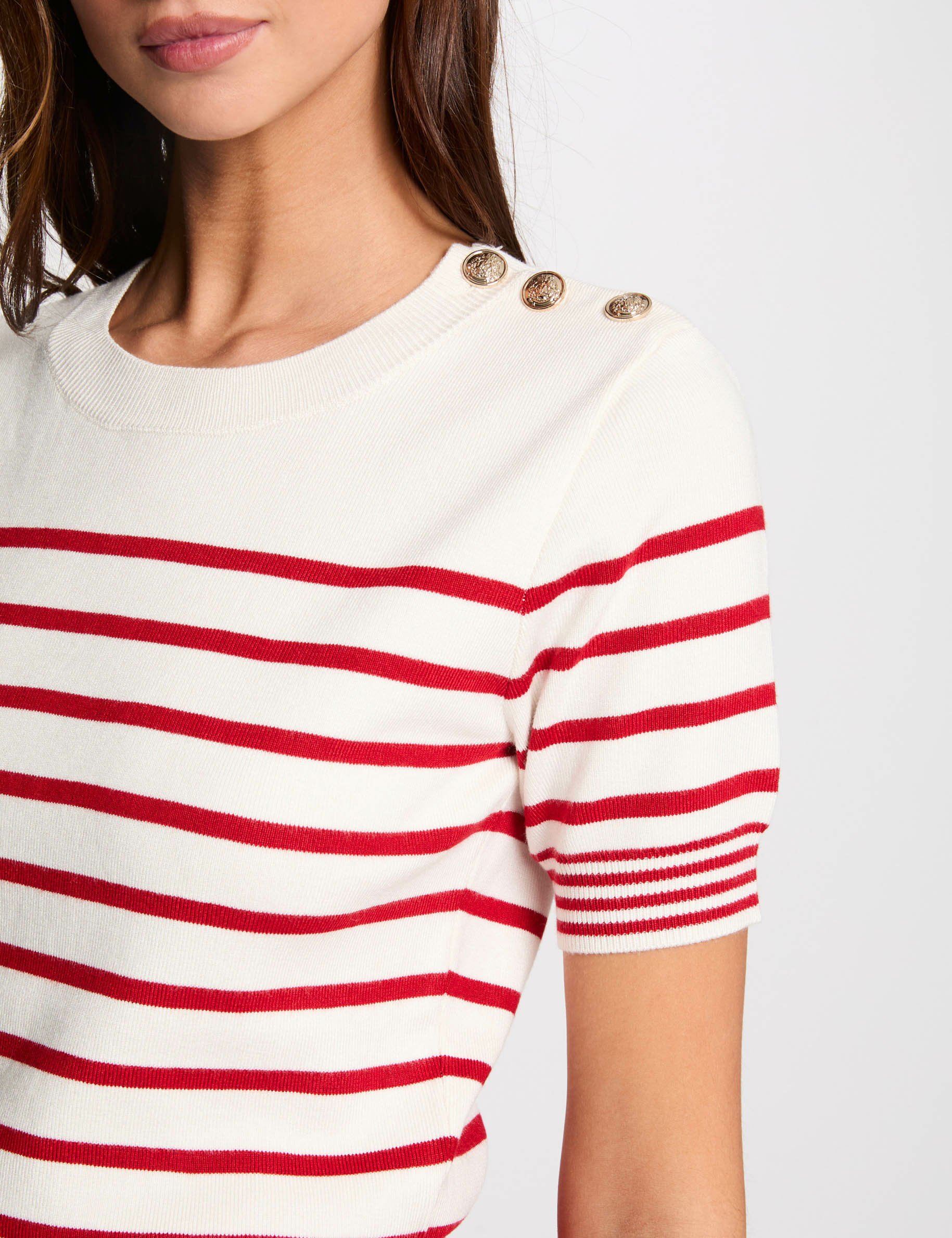 Stripped jumper short-sleeves ivory women