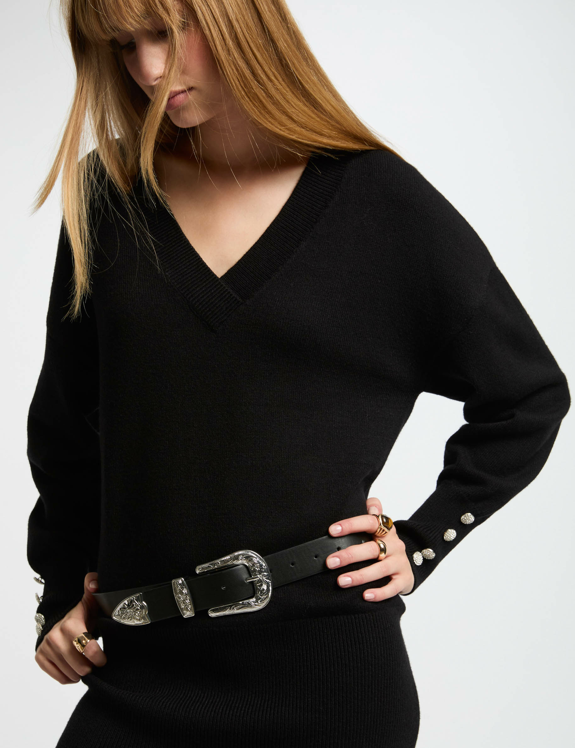 Jumper V neck long sleeves Black women