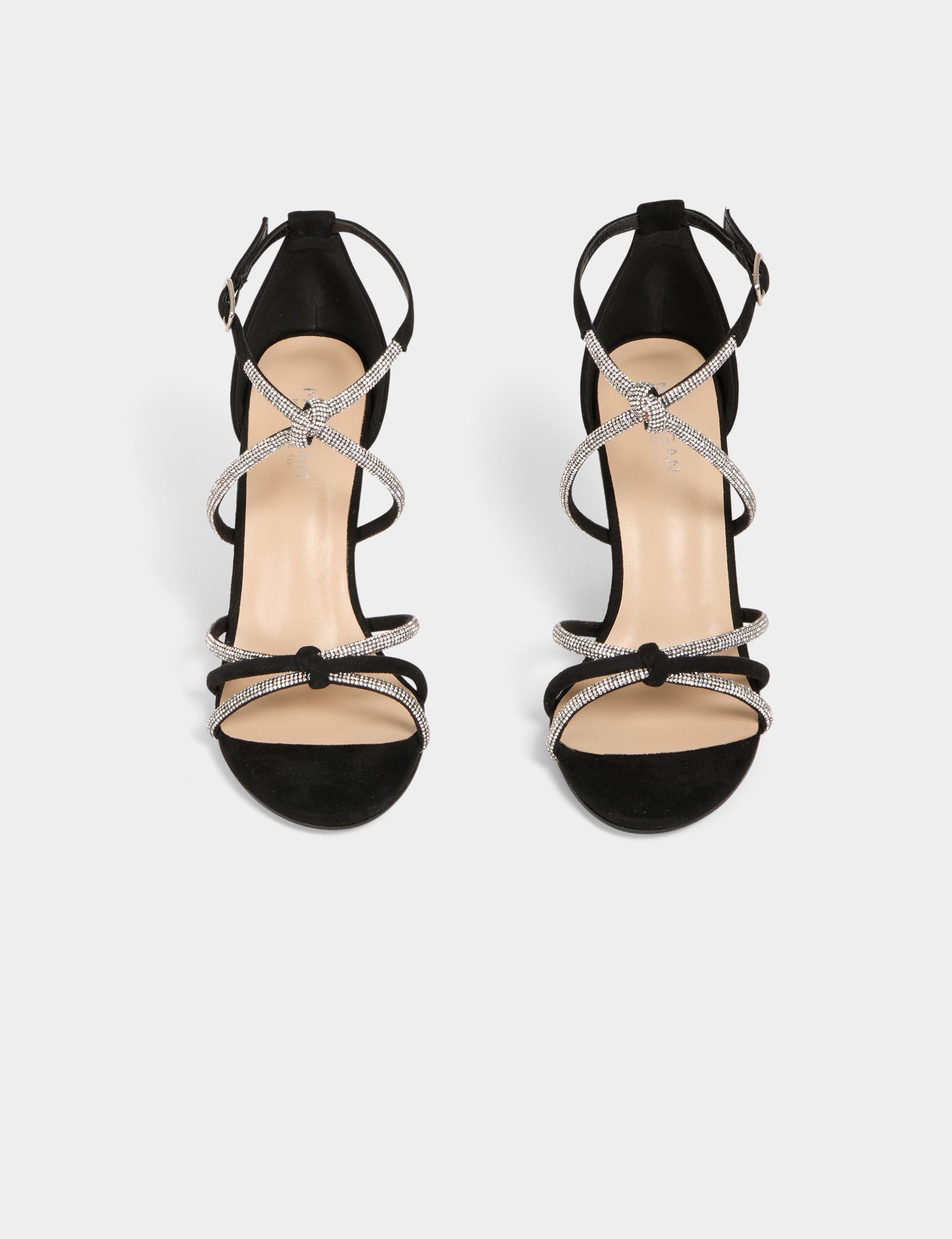 Sandals with heels and rhinestones black women