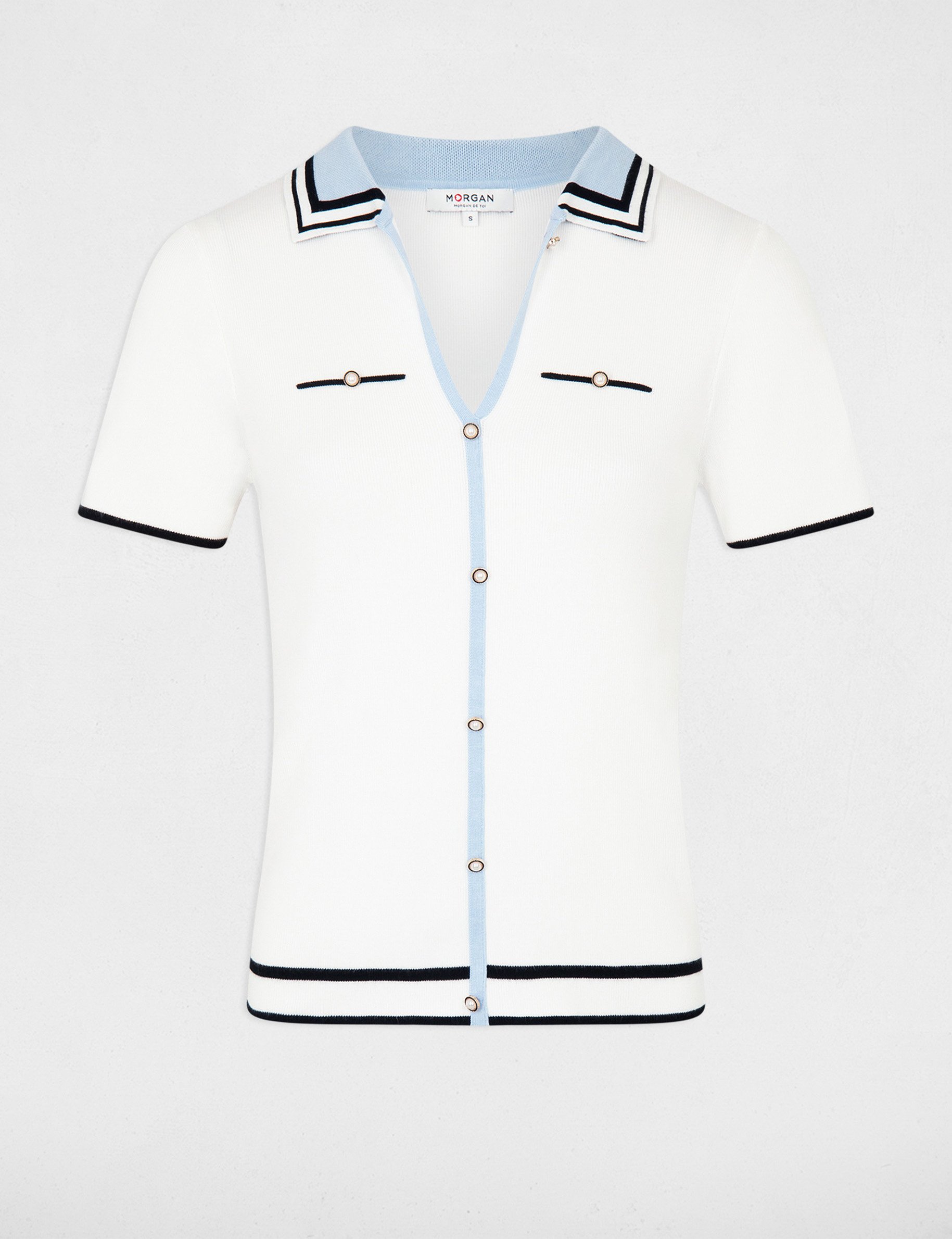 Jumper polo collar and short sleeves ivory women