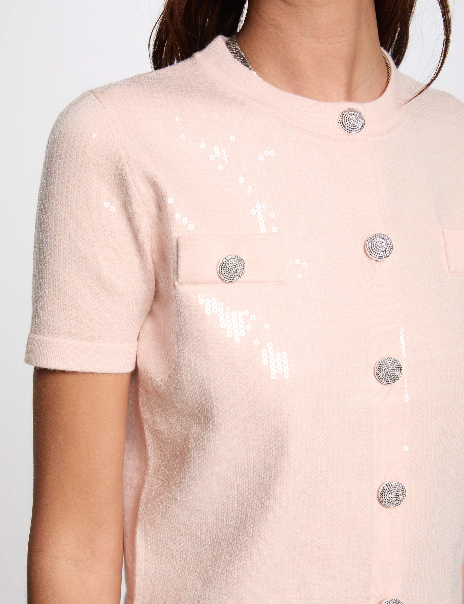 Cardigan round neck sequins light pink women