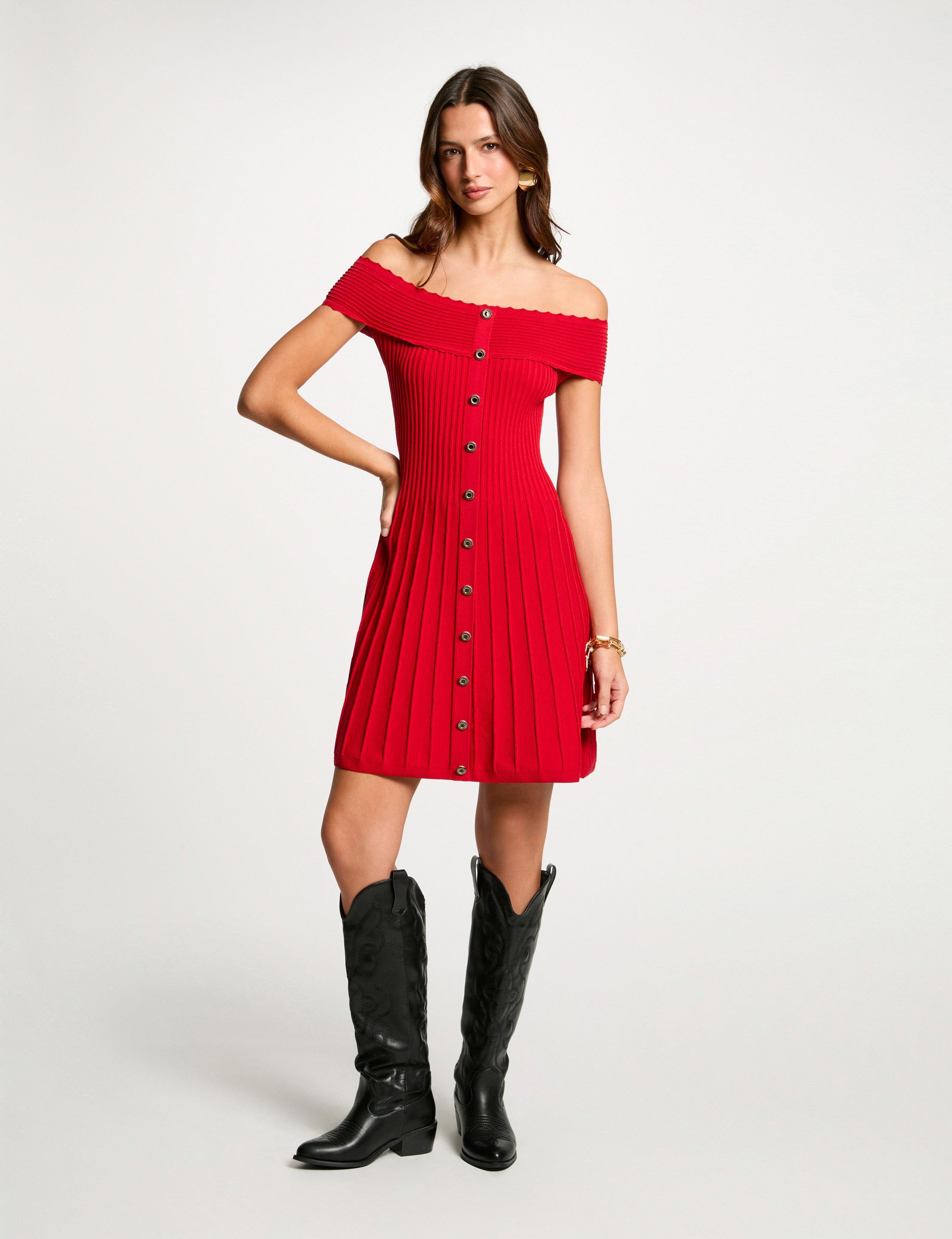 Robe tricot courte trapèze rouge femme