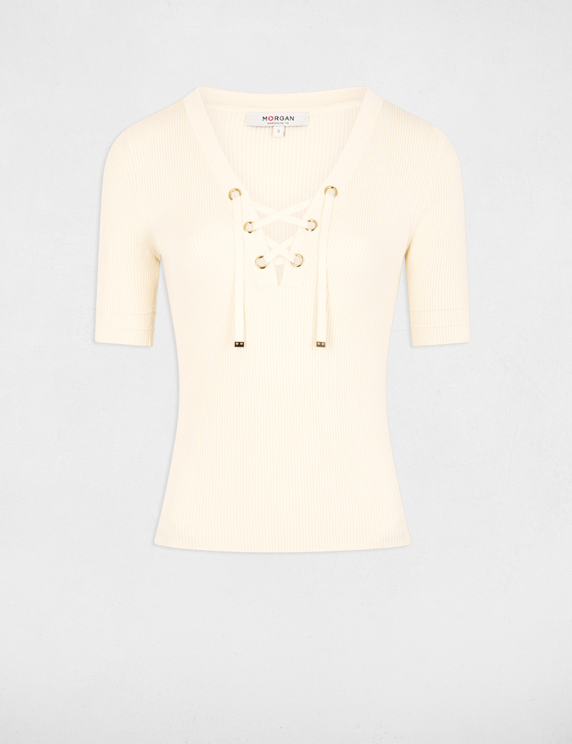 Jumper V-neck with lacing ivory women