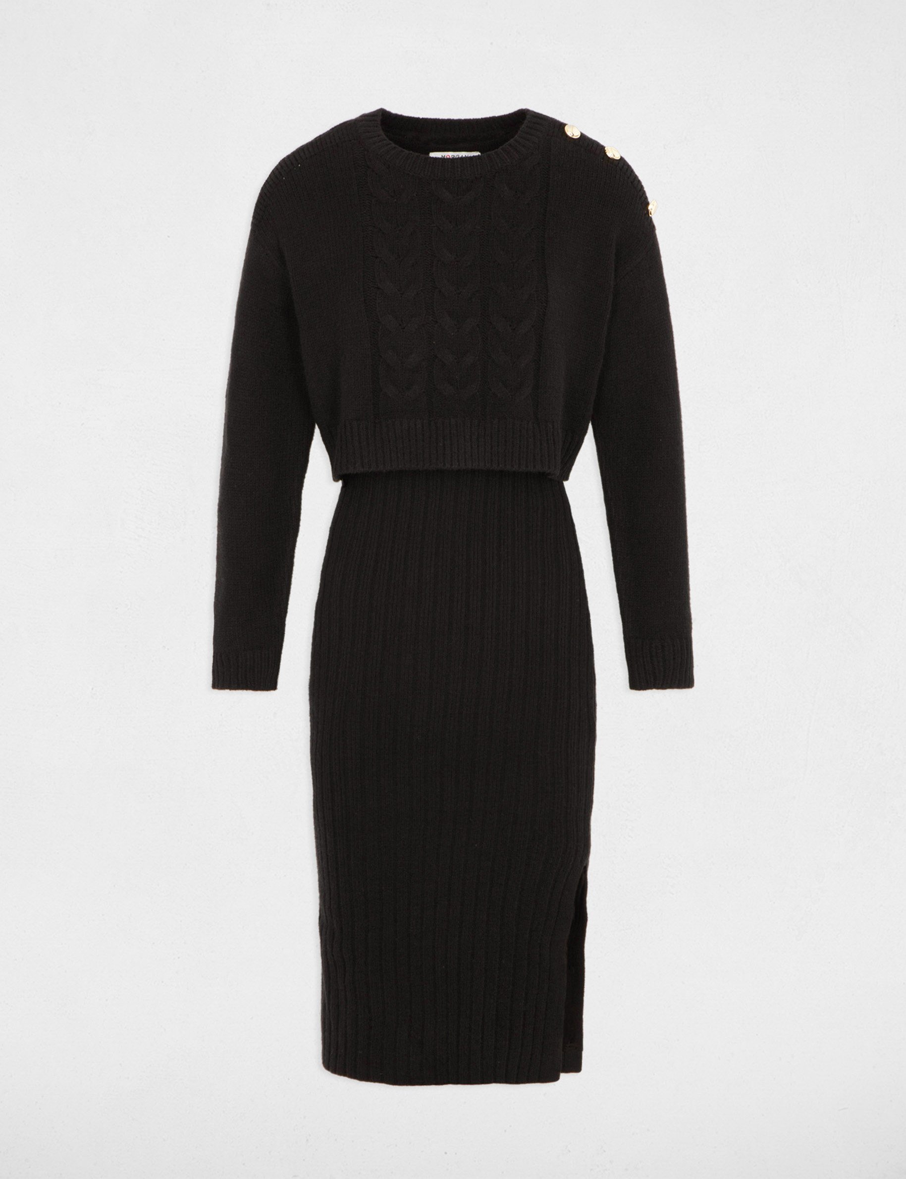 Fitted 2 in 1 knitted dress black women