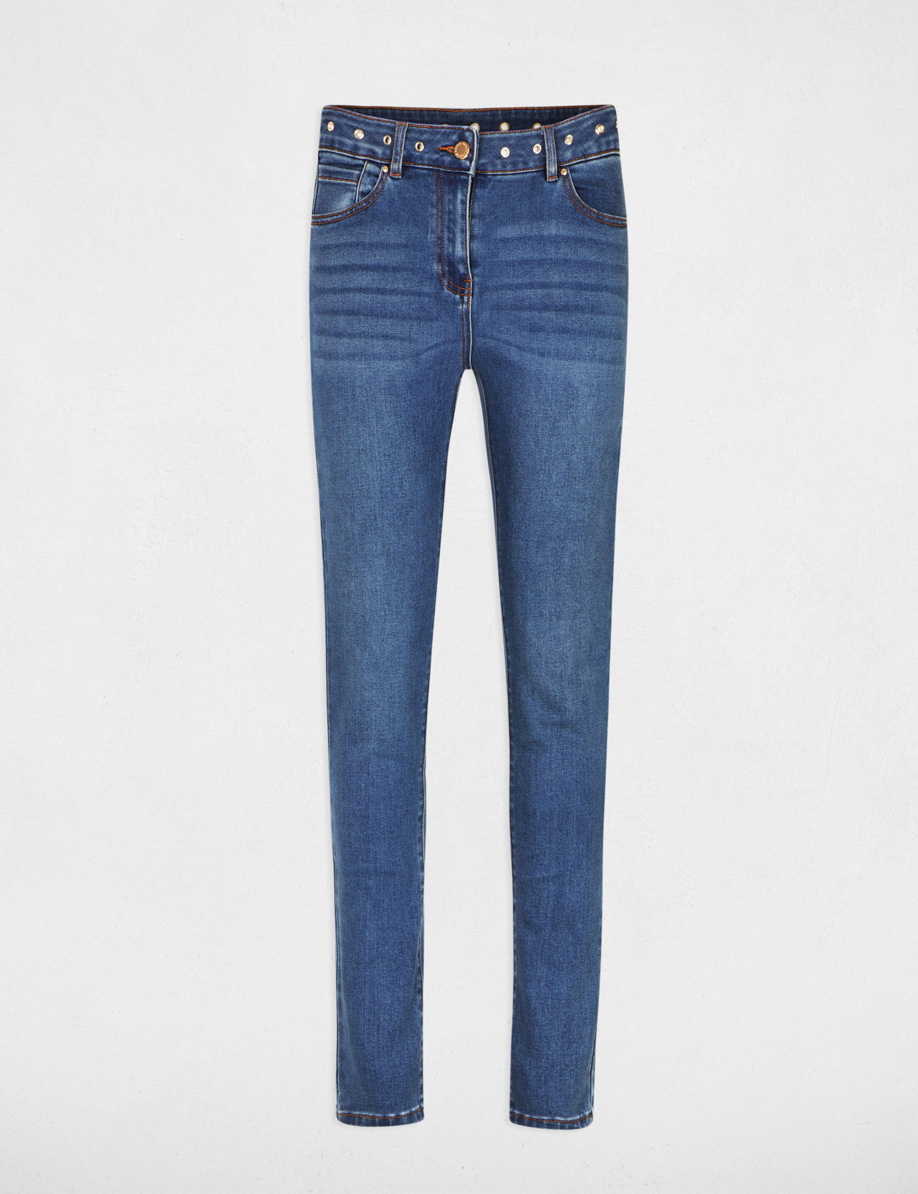 Slim jeans eyelets details stone denim women