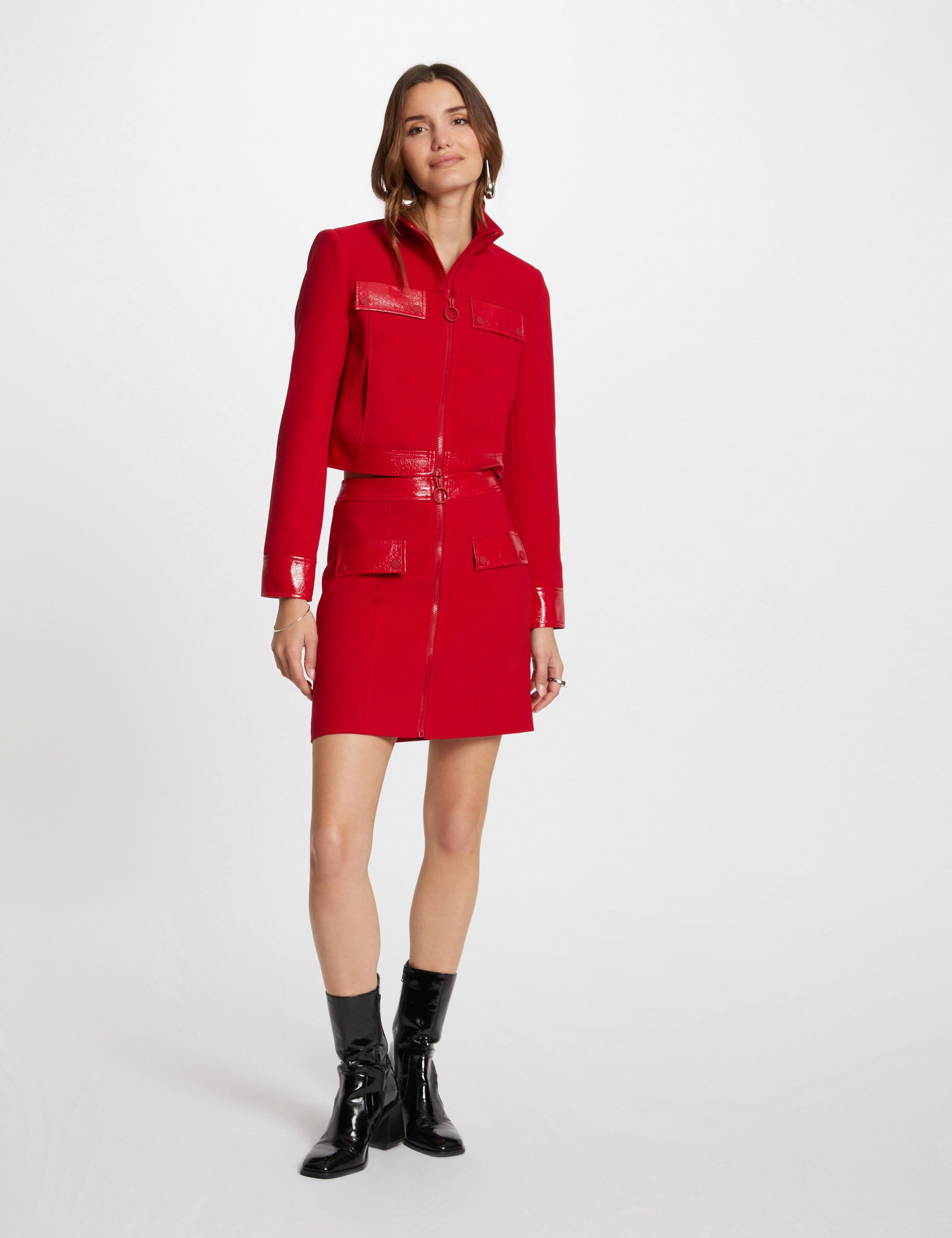 Jacket faux leather details medium red women