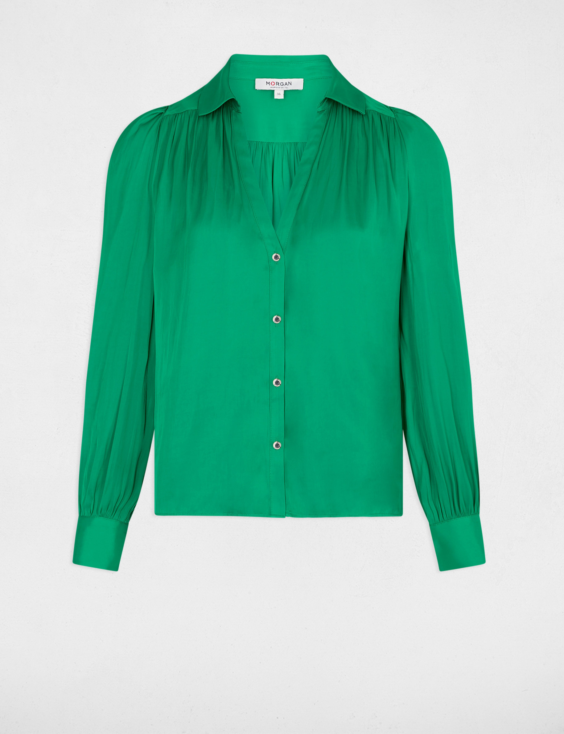 Long-sleeved satin shirt green women