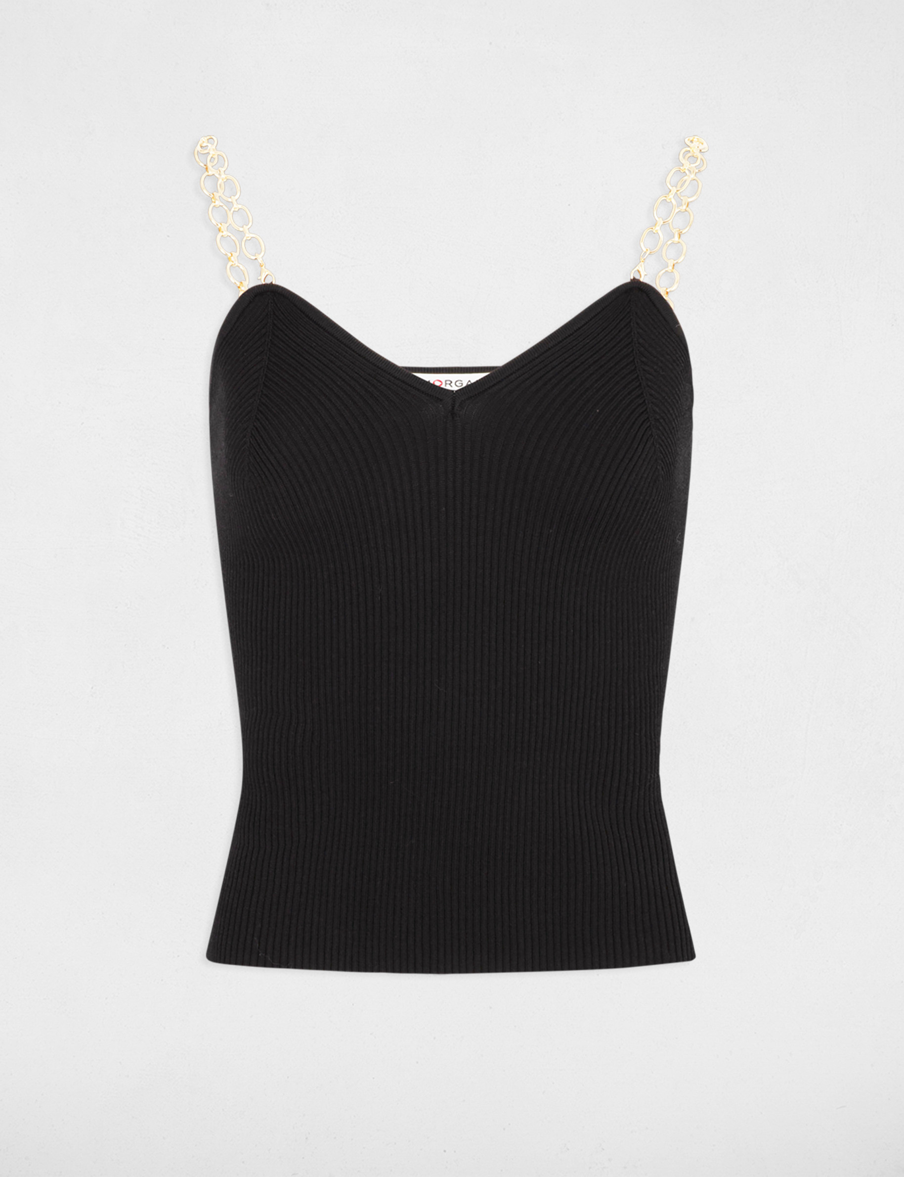 Knitted top with chain straps black women