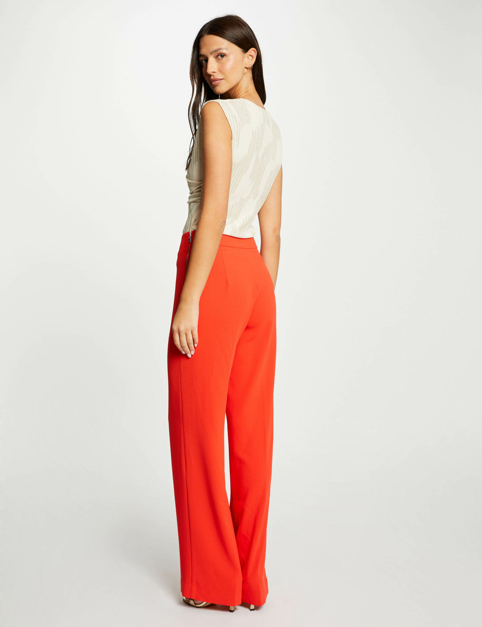 Pantalon jambe large fluide orange foncé femme