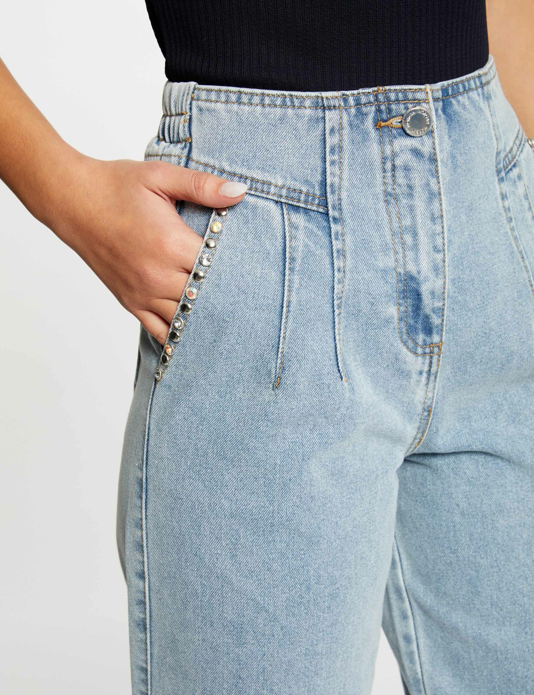 Cropped wide leg jeans studs jean bleached women