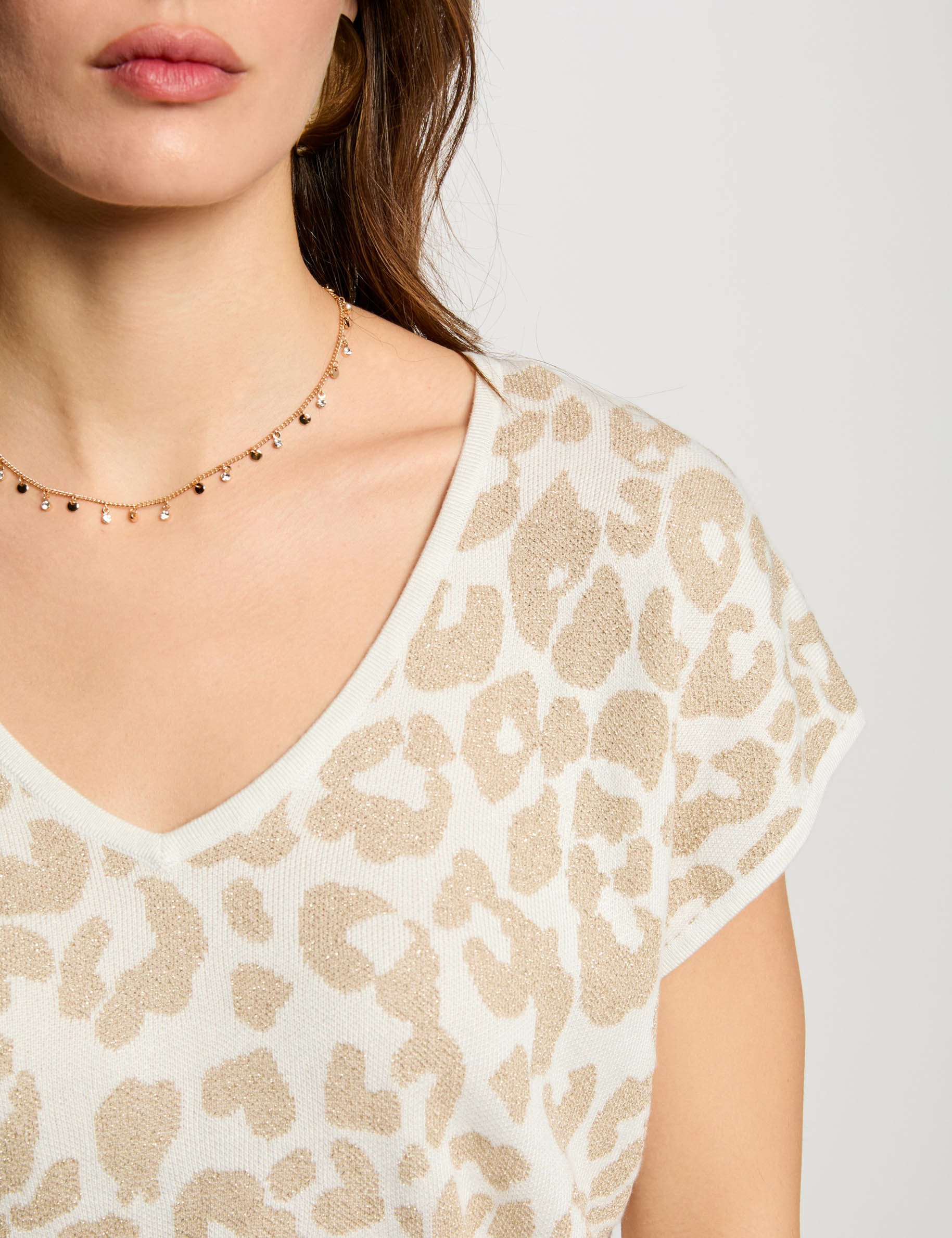 Printed short-sleeved jumper ivory women