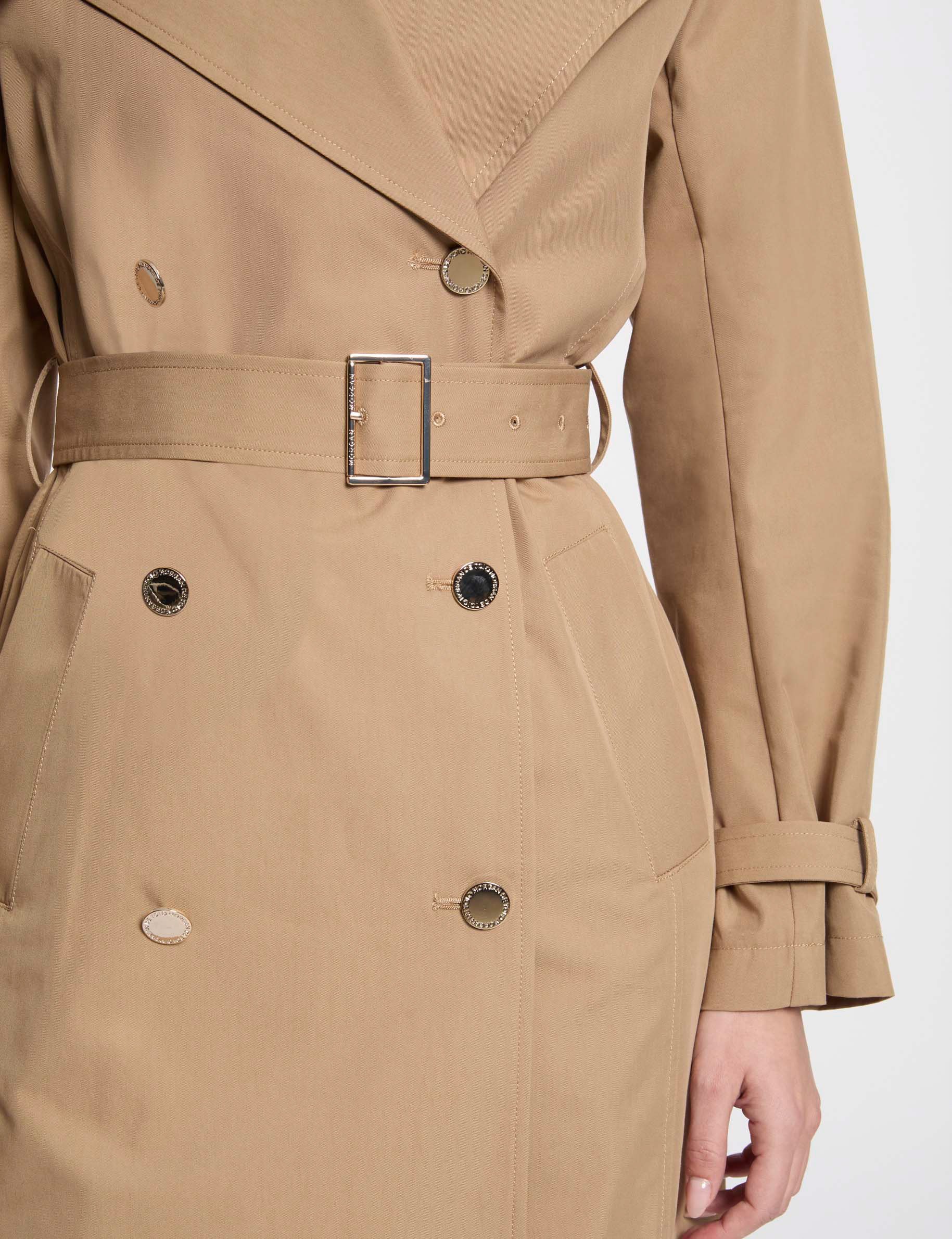 Belted long trenchcoat beige women