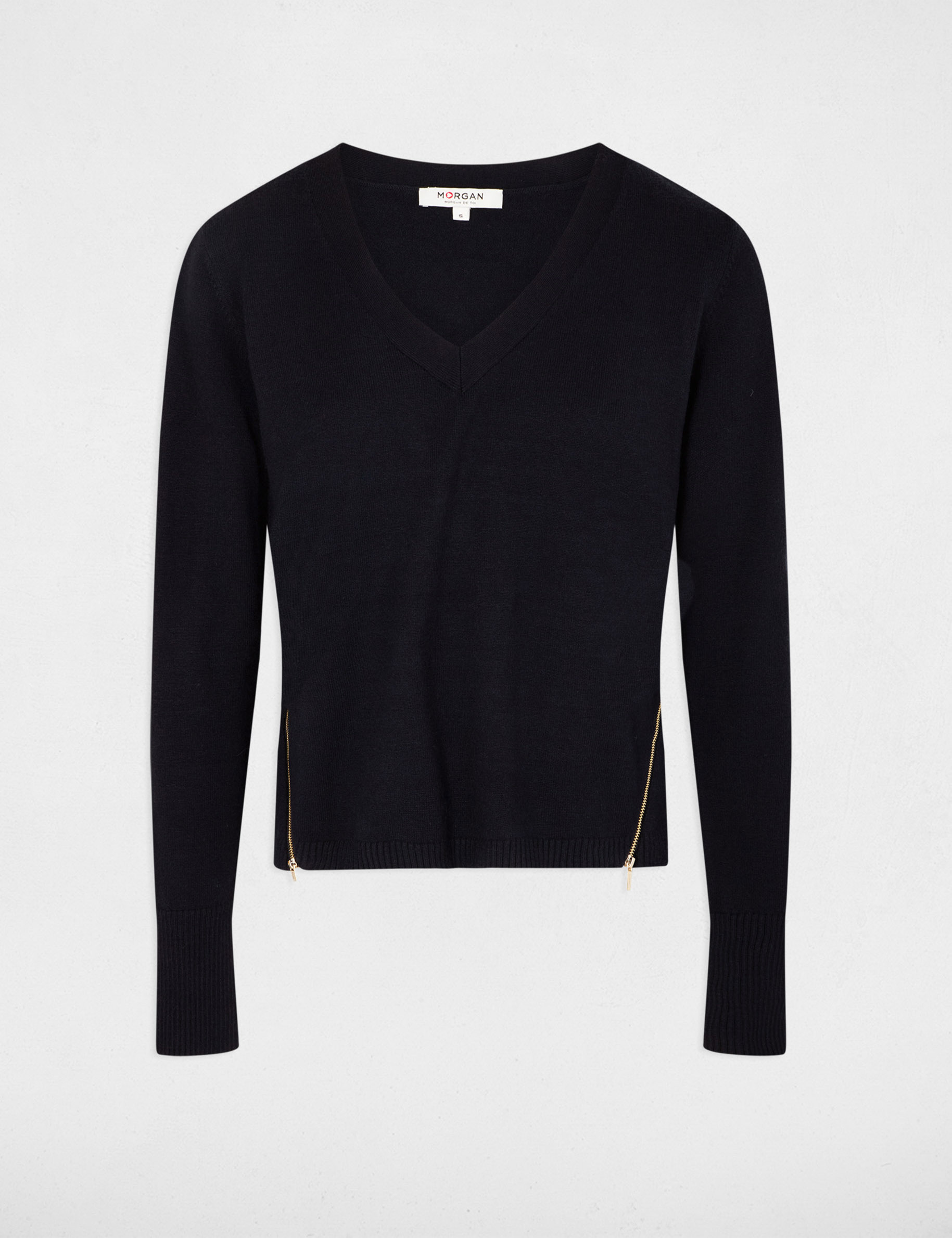 Jumper V-neck zipped details navy women