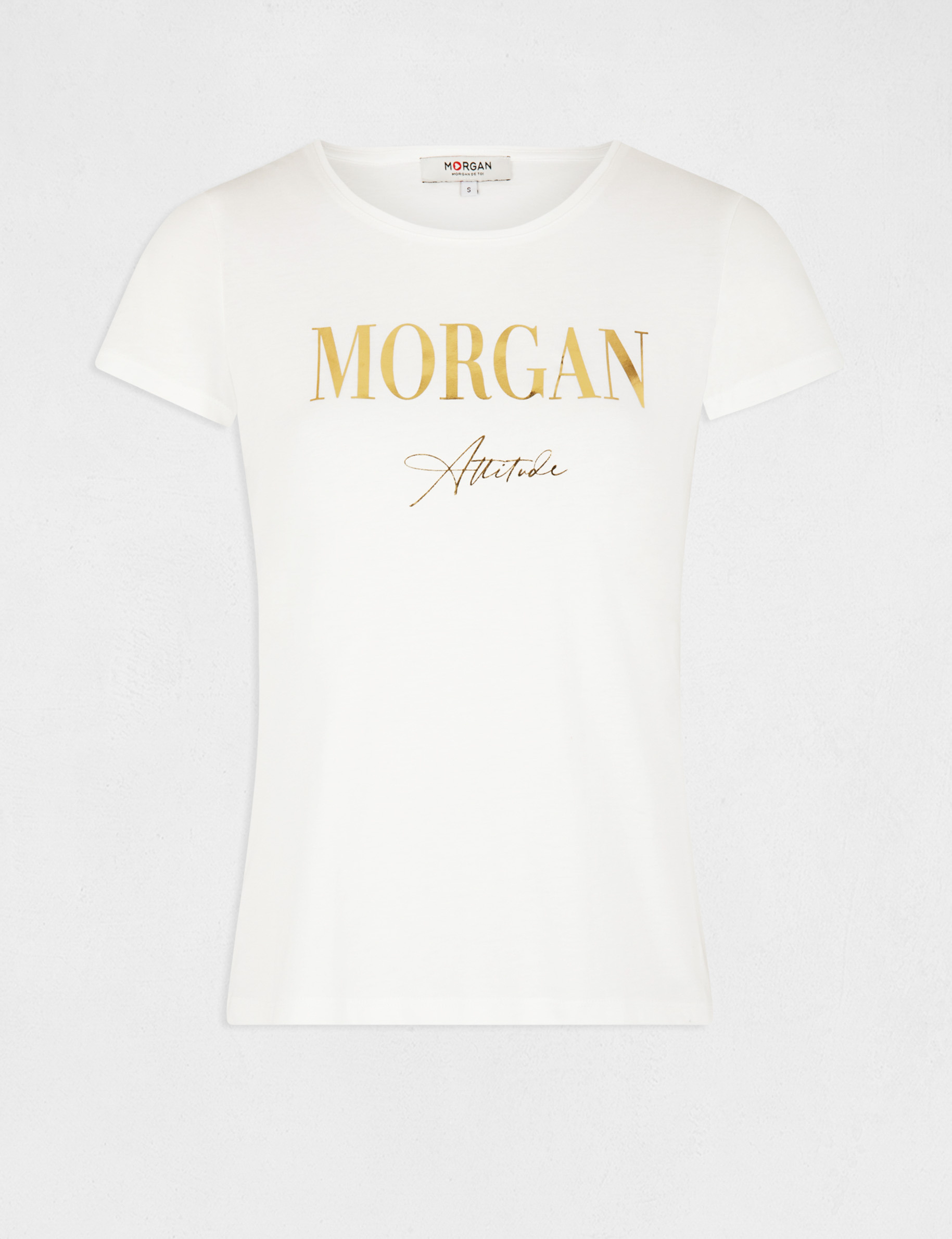 Short sleeved t shirt with message ecru ladies Morgan