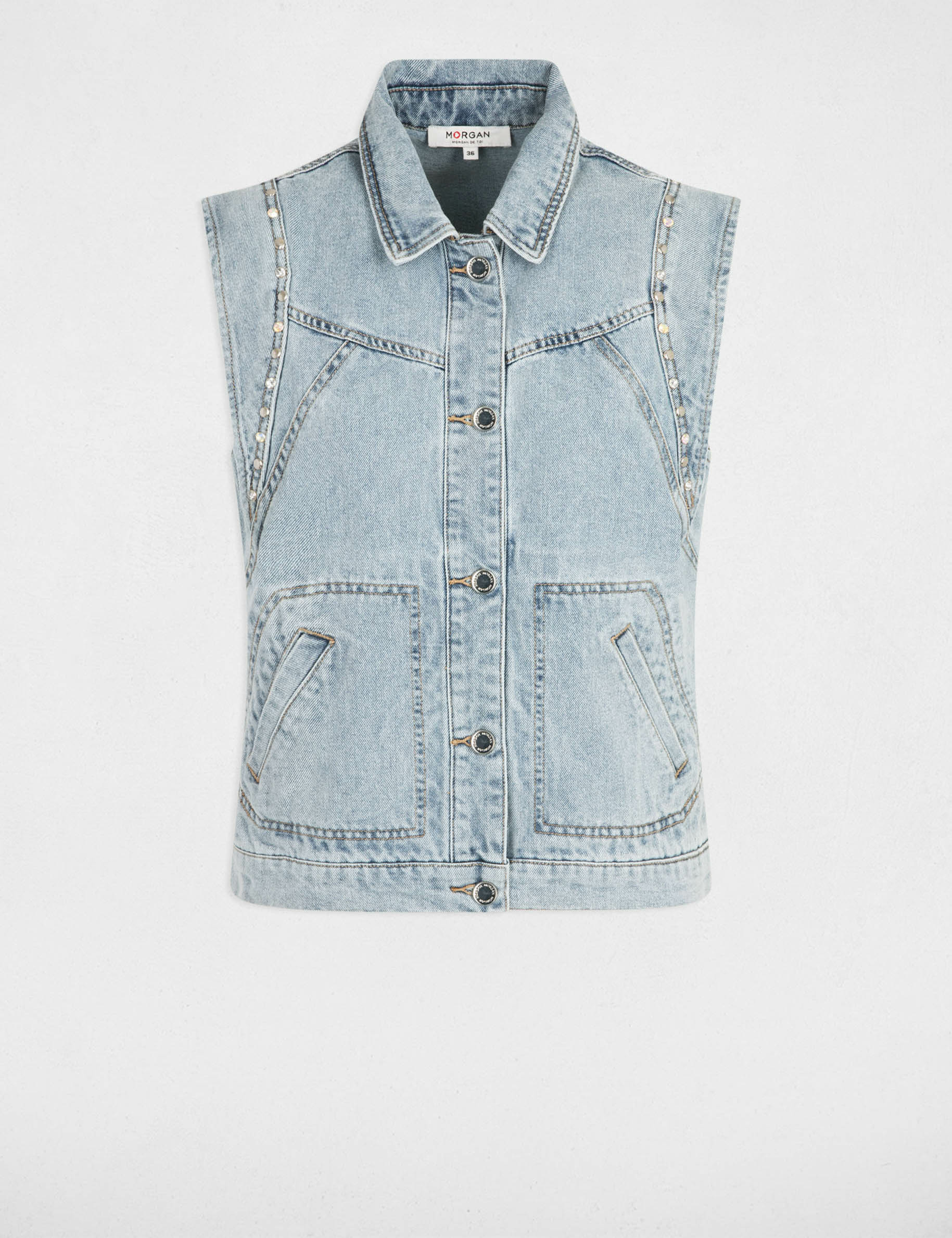 Sleeveless denim jacket jean bleached women