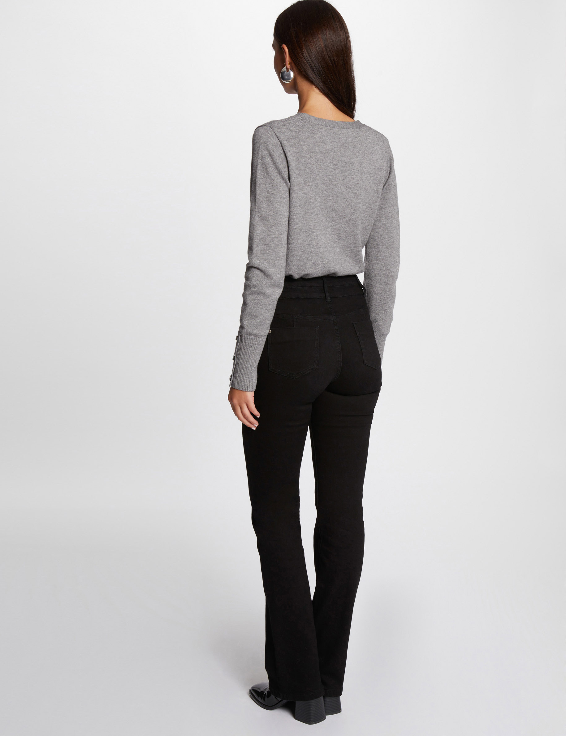 Long-sleeved jumper V-neck mid-grey women