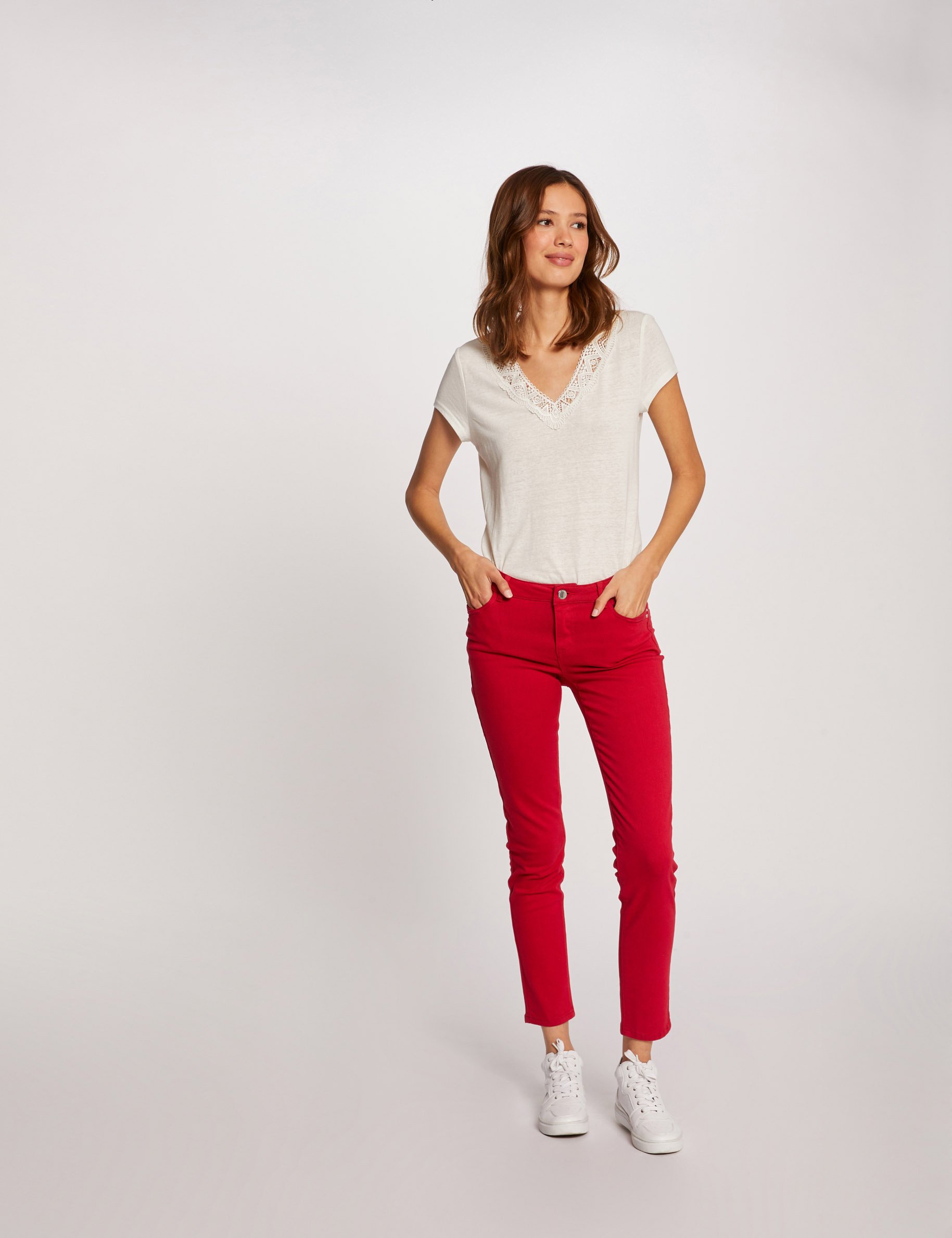 Low waist skinny trousers red women