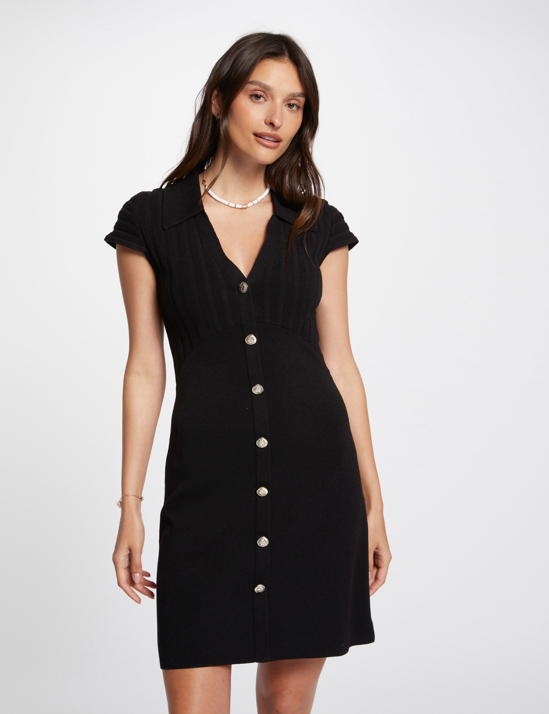 Robe tricot courte ajustée noir femme