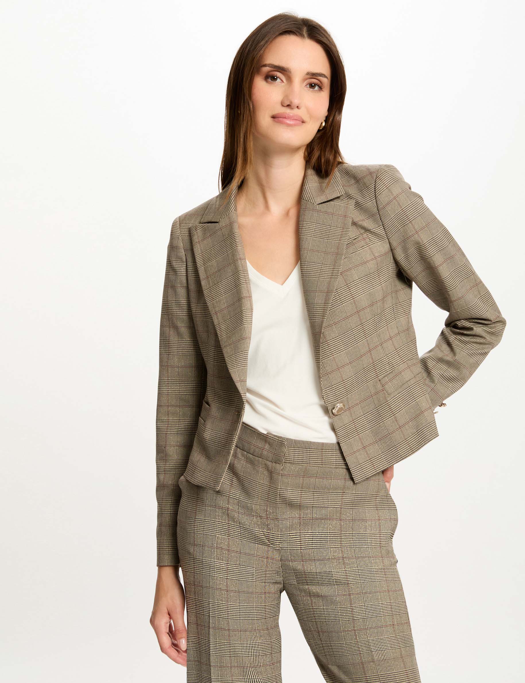 Checked waisted blazer multicolored women