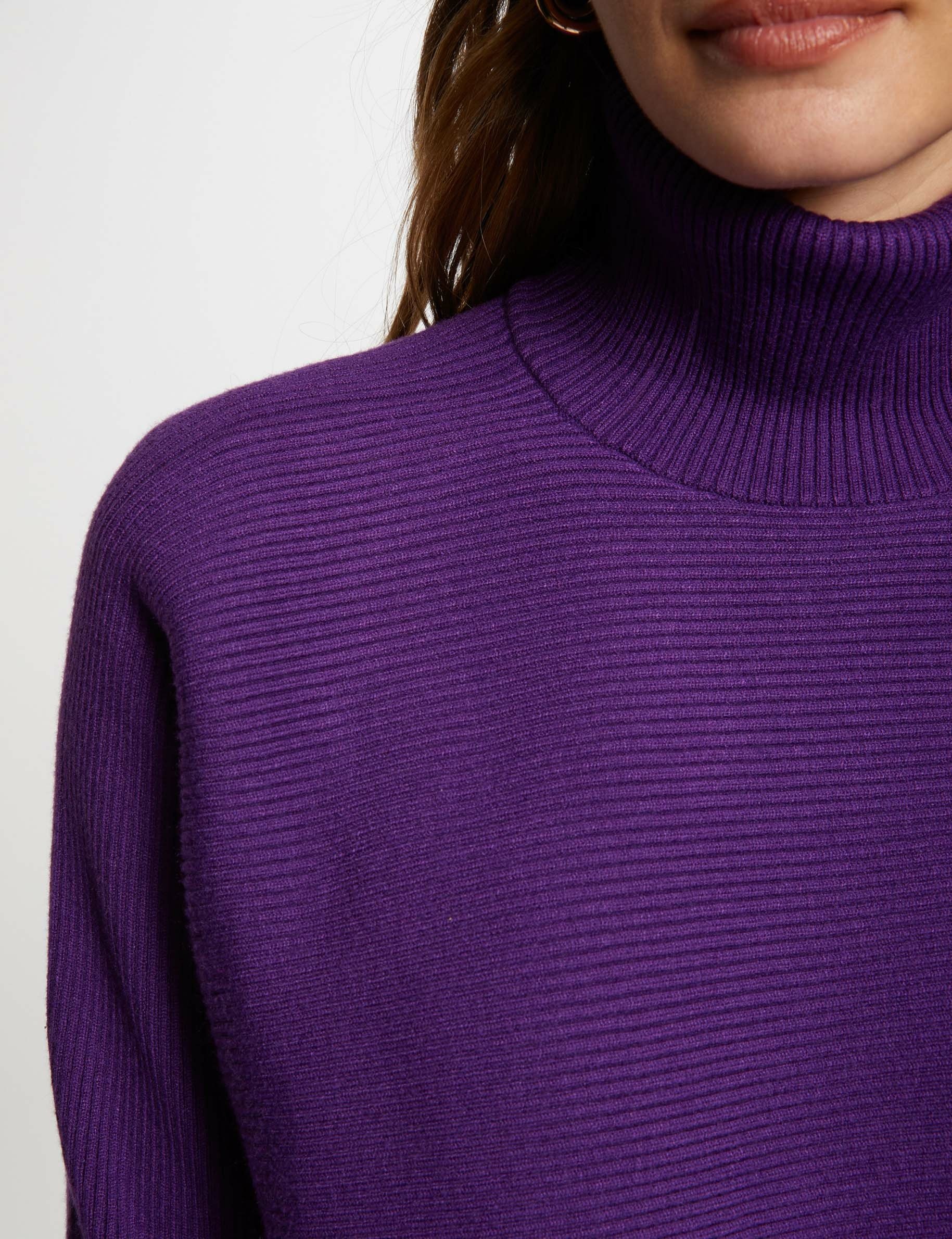 Pull manches longues effet croisé violet femme