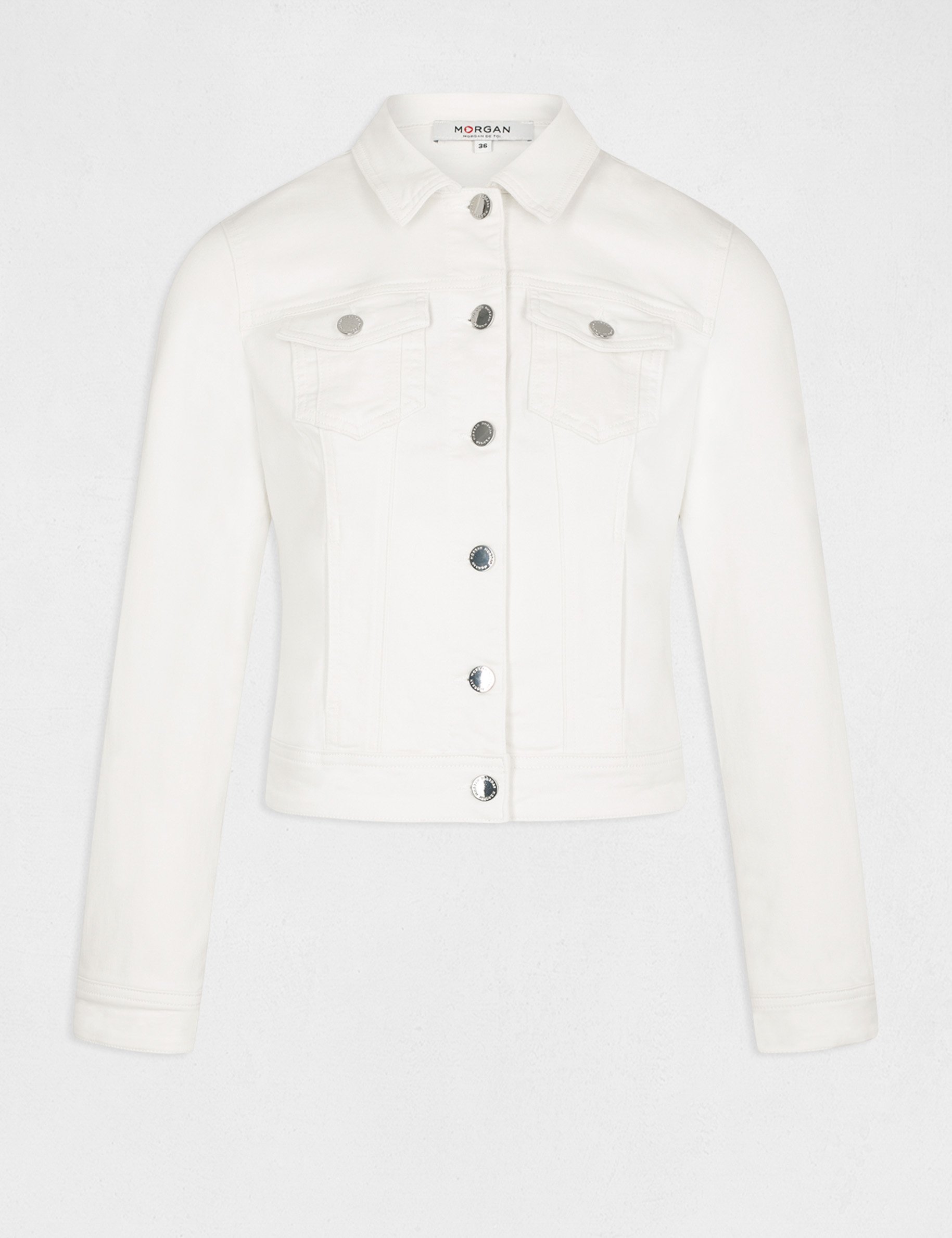 Straight buttoned denim jacket ivory women