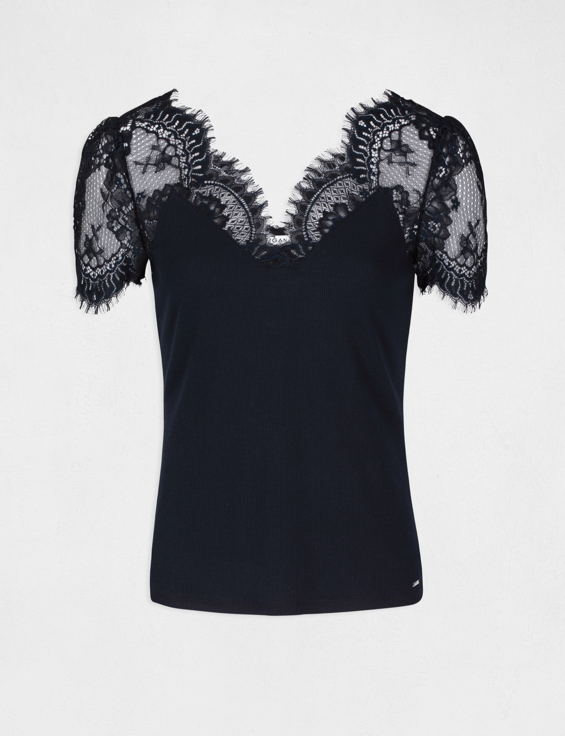 Short-sleeved t-shirt with lace navy women