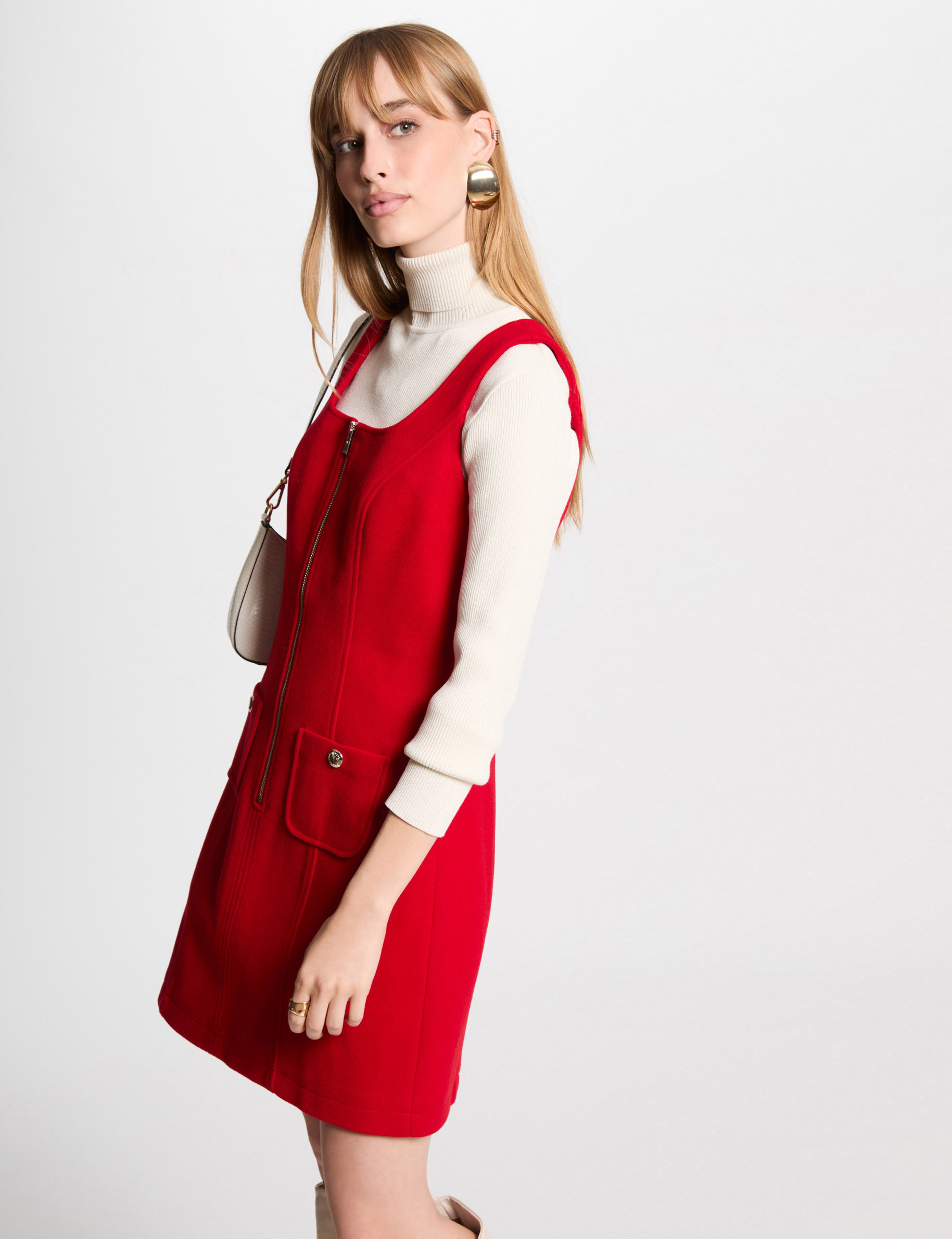 Mini zipped pinafore dress red women