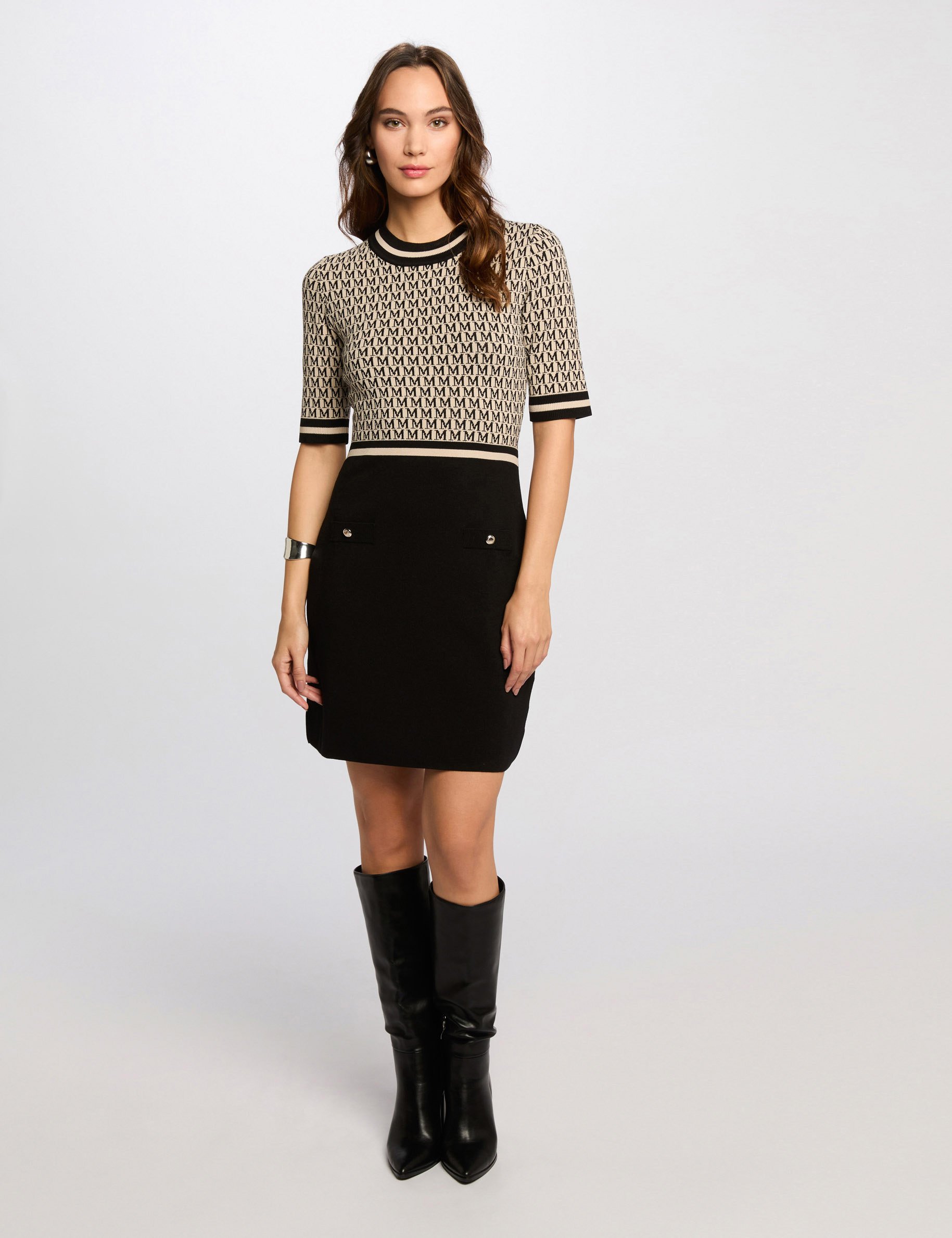 Fitted mini knitted dress sand women