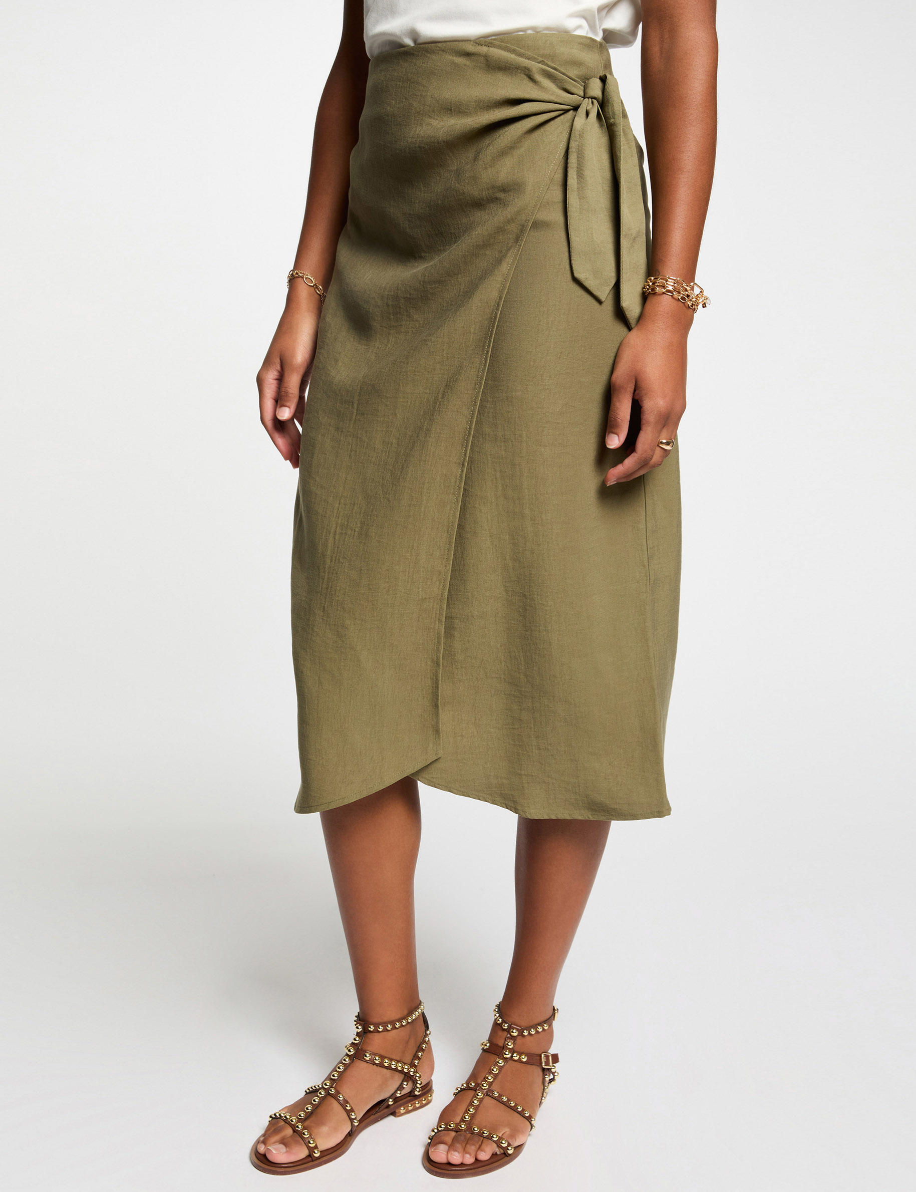 Midi wrap skirt khaki green women