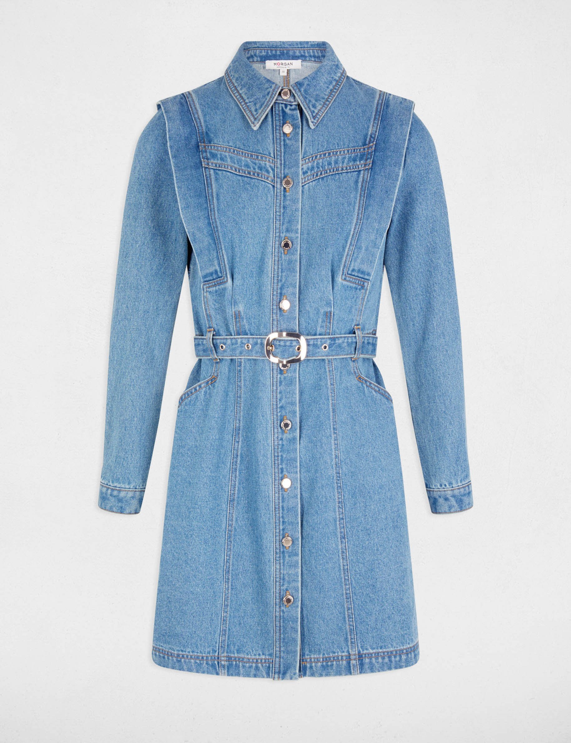 Fitted buttoned denim dress stone wash denim women